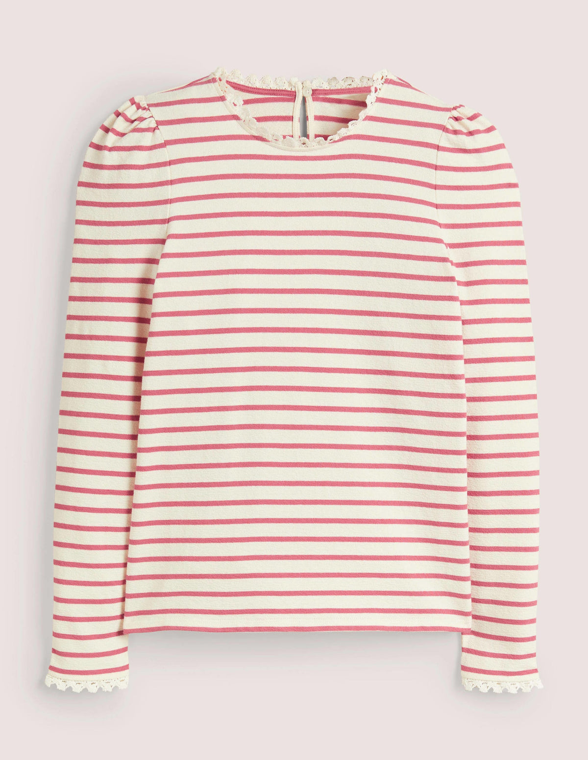 Crochet Trim Crew Neck Top-Ivory, Dusty Red Stripe-6