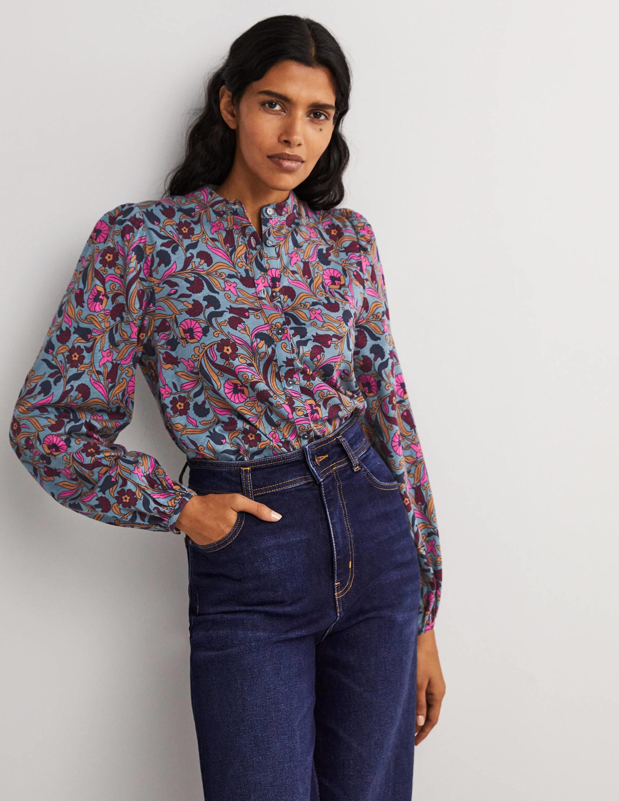 Deep Sleeve Jersey Shirt-Mid Blue, Enchanting Vine - Image 4