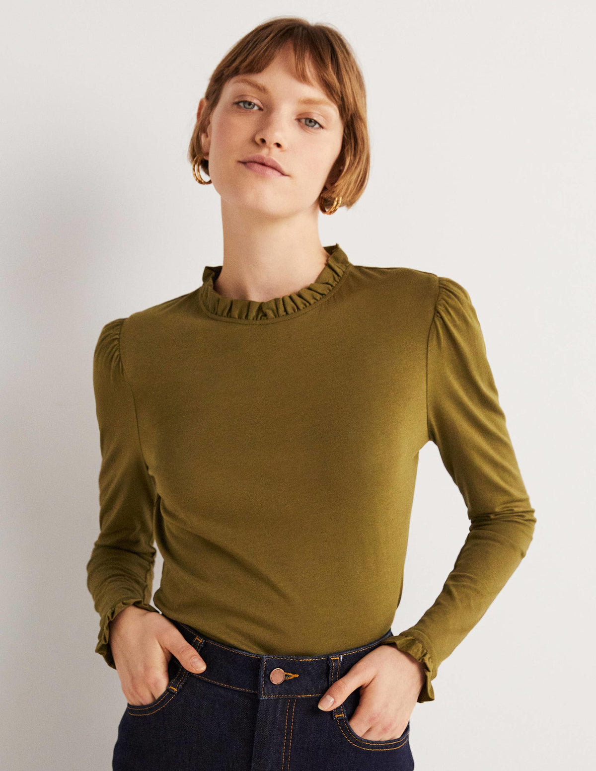 Supersoft Frill Detail Top-Basil - Image 1