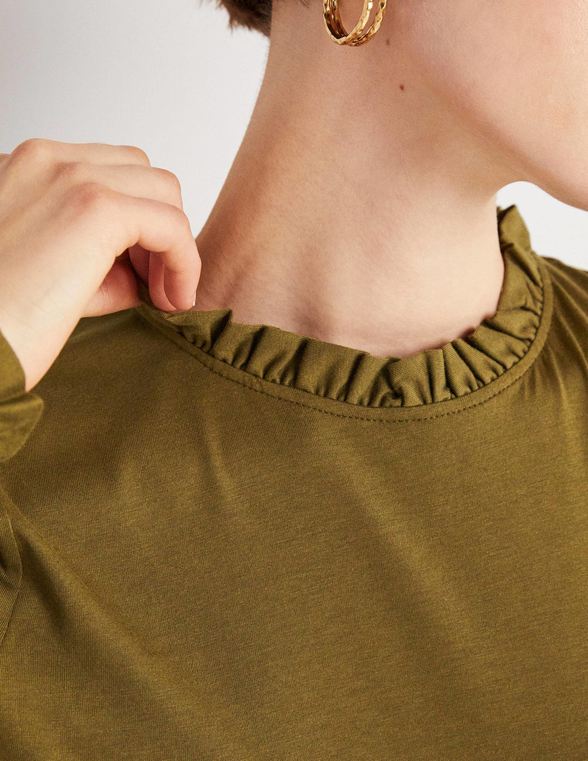 Supersoft Frill Detail Top-Basil - Image 2
