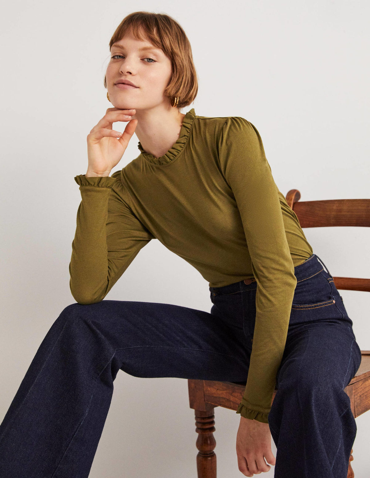 Supersoft Frill Detail Top-Basil - Image 4