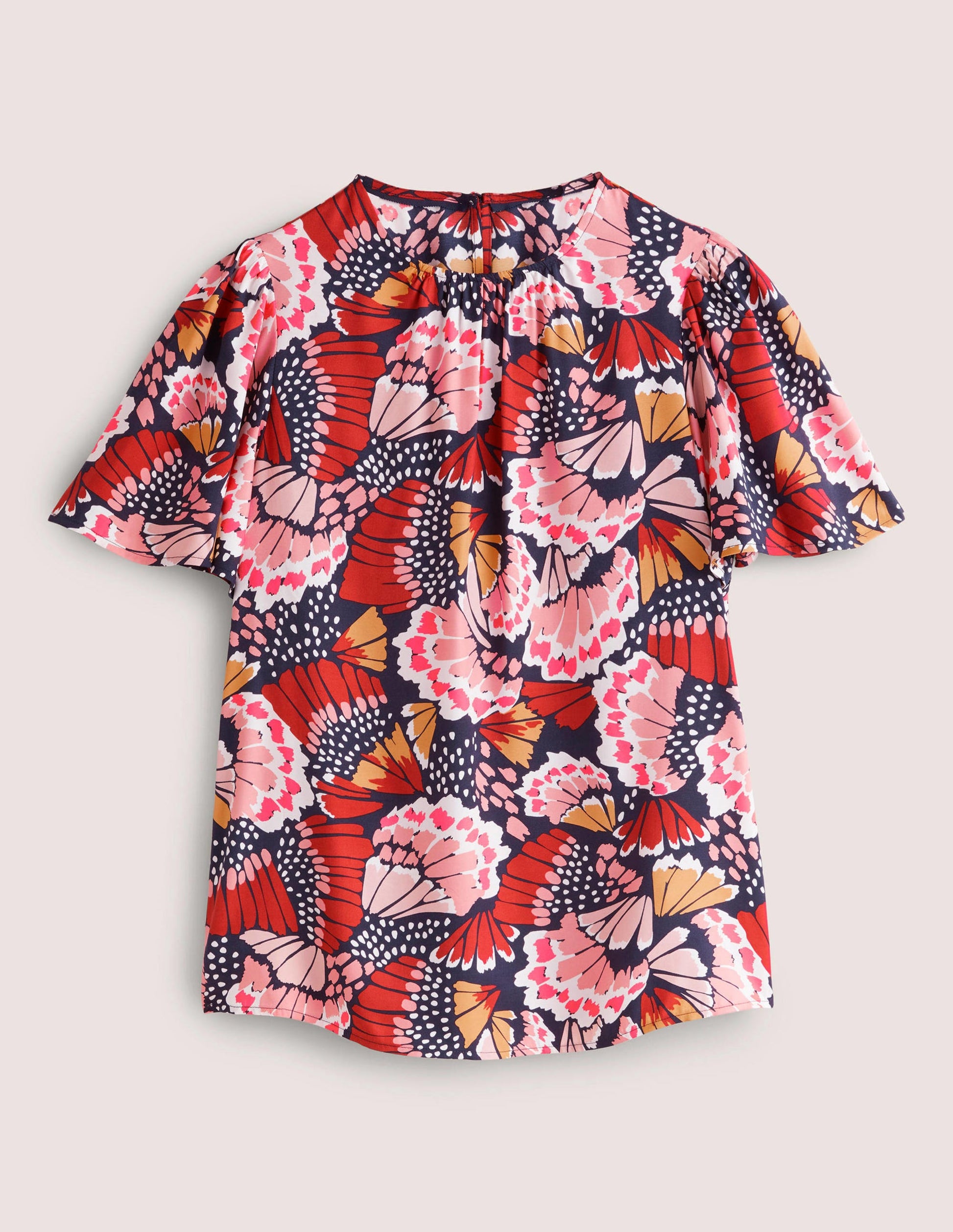 Flutter Sleeve Crew Neck Top-Multi, Petal Stamp-3