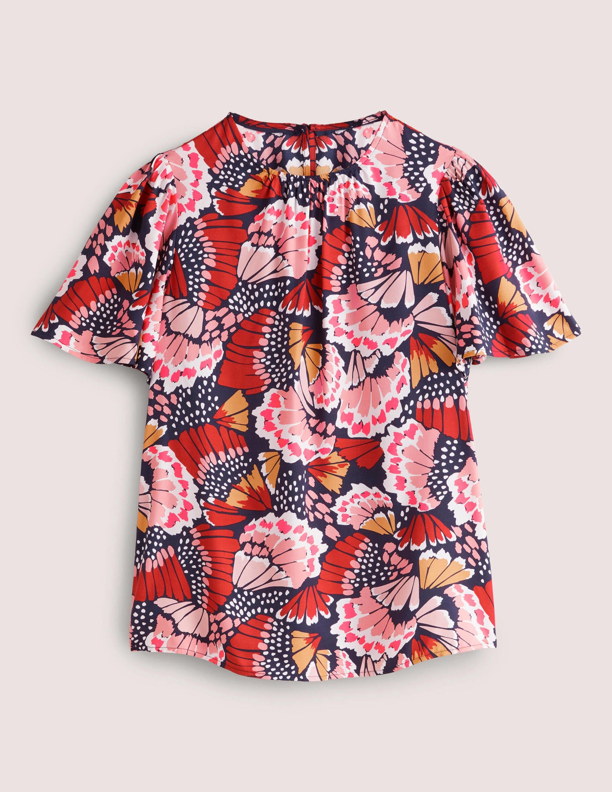 Flutter Sleeve Crew Neck Top-Multi, Petal Stamp - Image 3