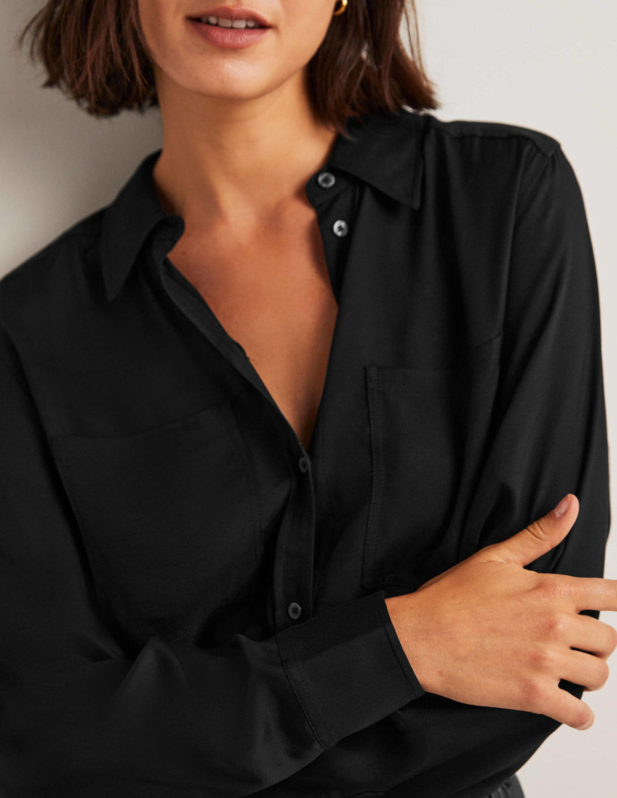 Longline Pocket Detail Shirt-Black - Image 4