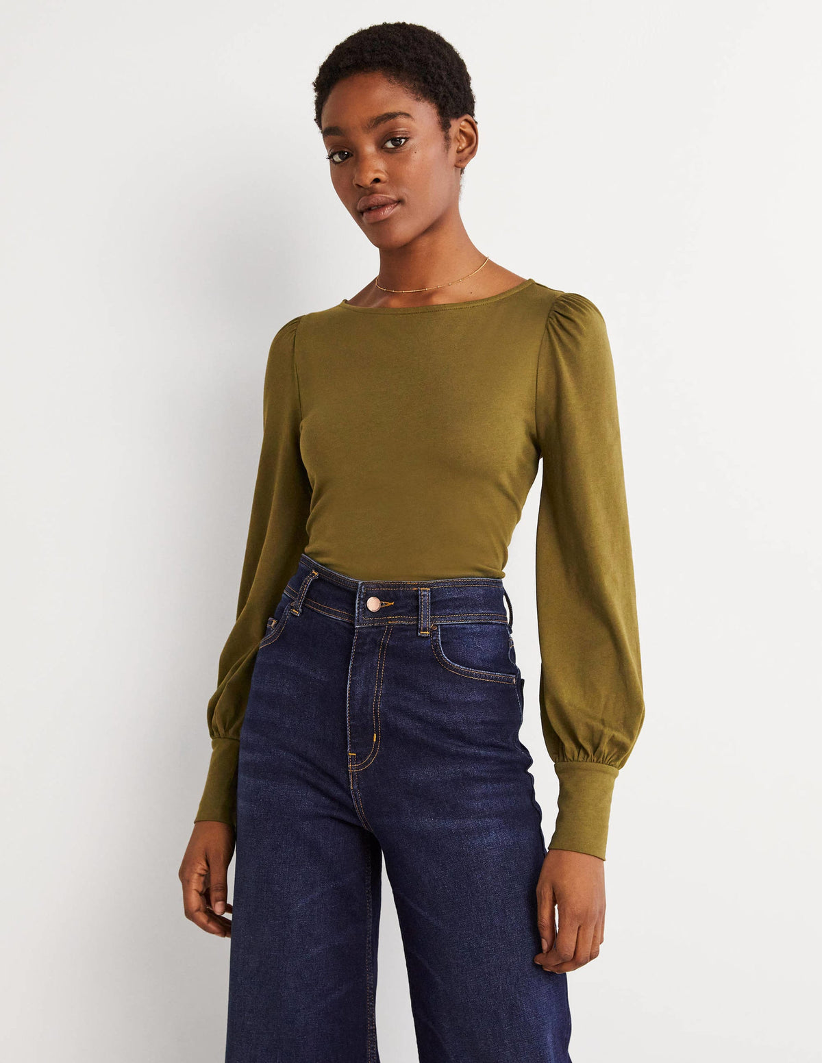 Supersoft Boat Neck Top-Basil-2