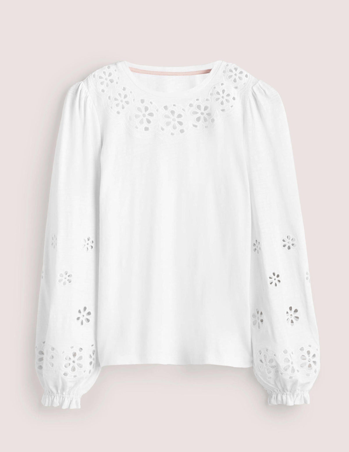 Broderie Insert Jersey Top-White-6
