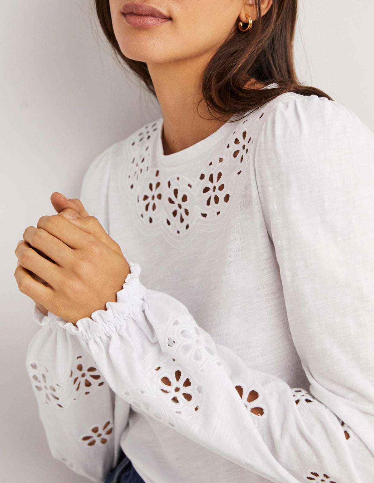Broderie Insert Jersey Top-White-2