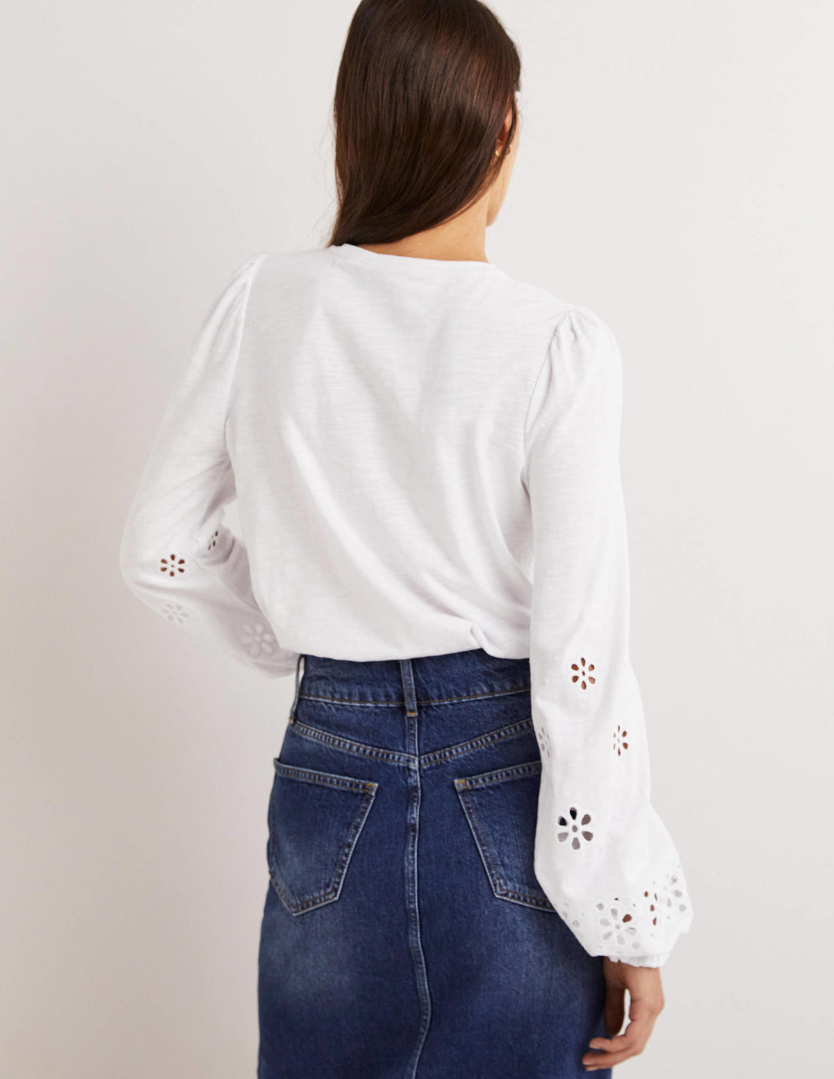 Broderie Insert Jersey Top-White - Image 3