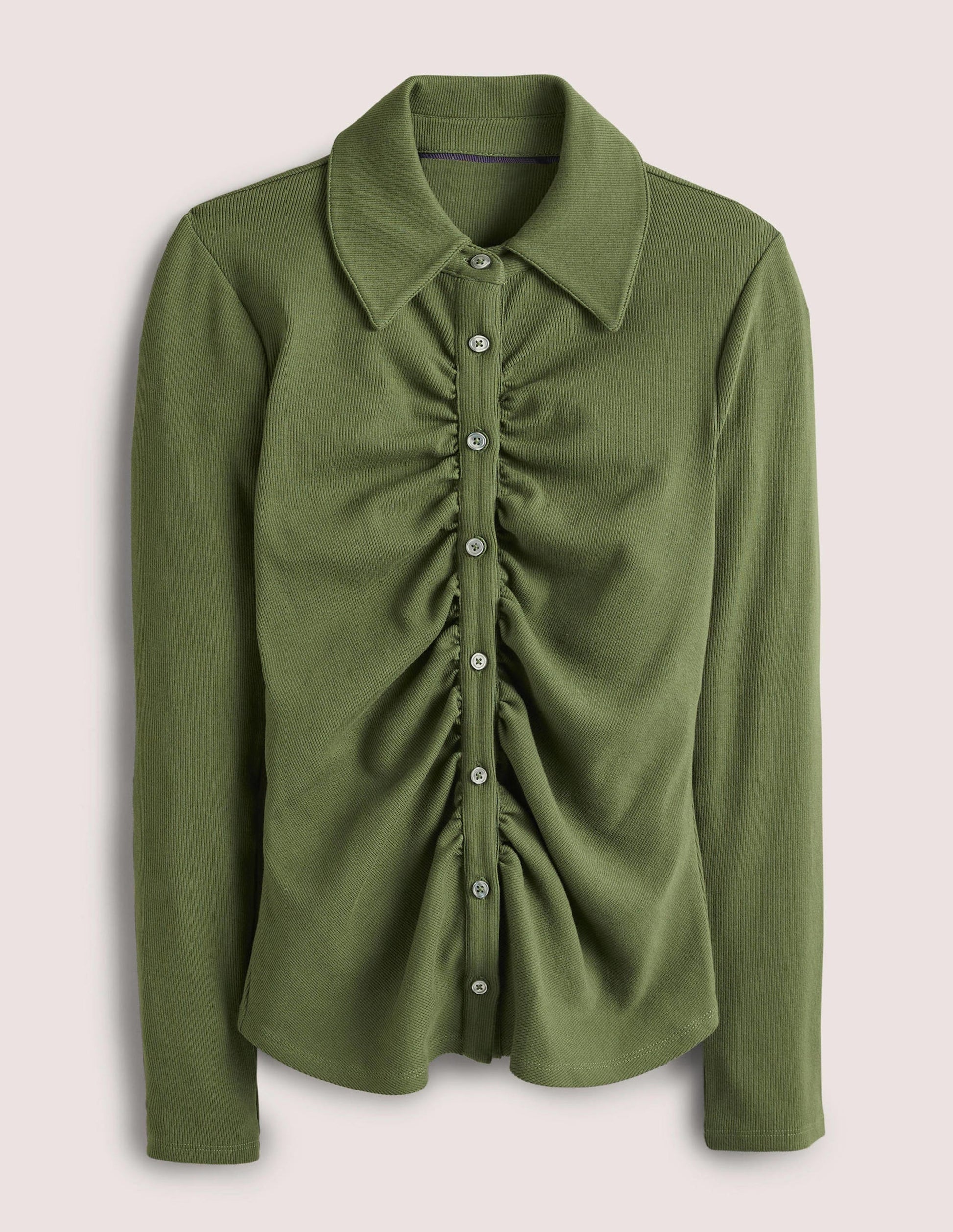 Ruched Front Jersey Shirt-Kale Green-5