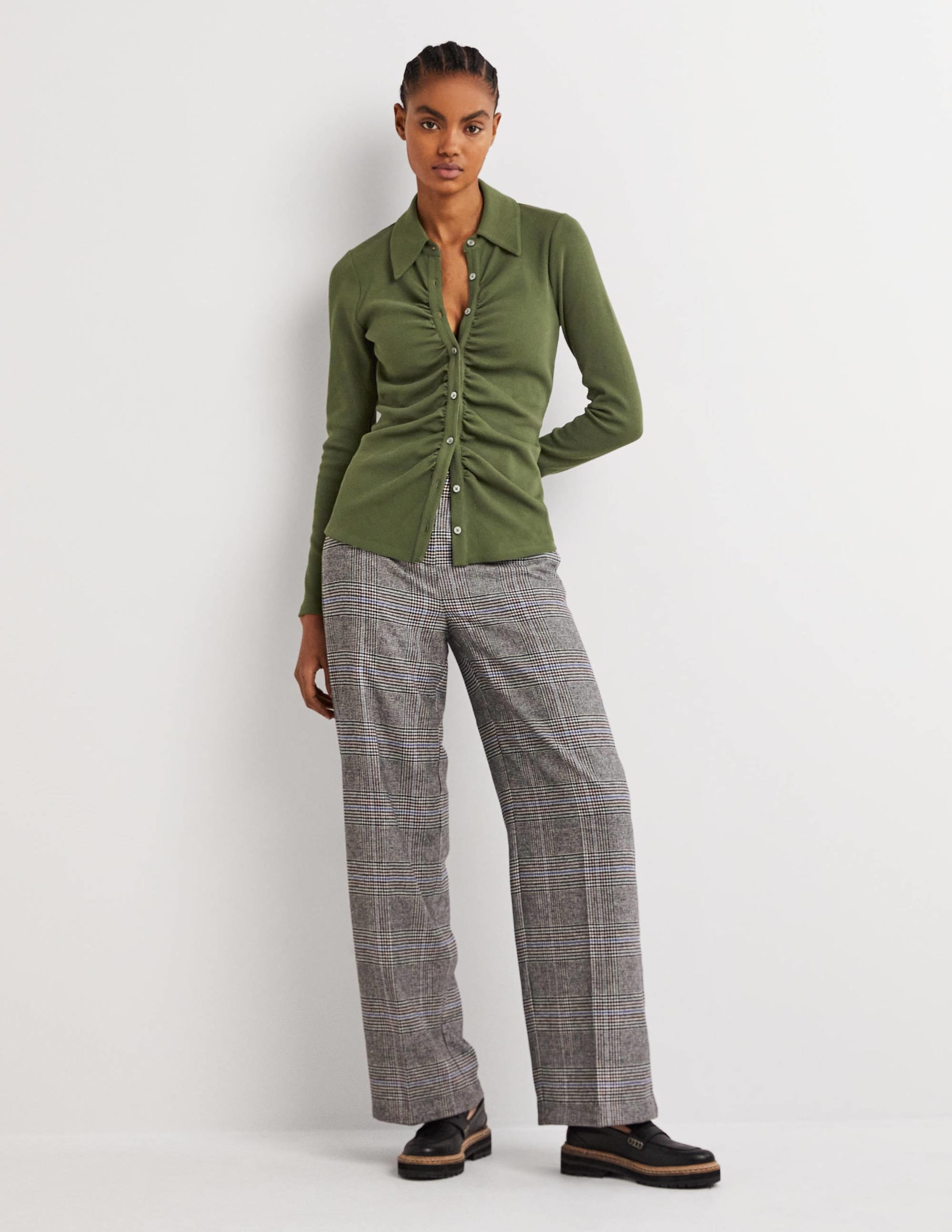 Ruched Front Jersey Shirt-Kale Green - Image 4