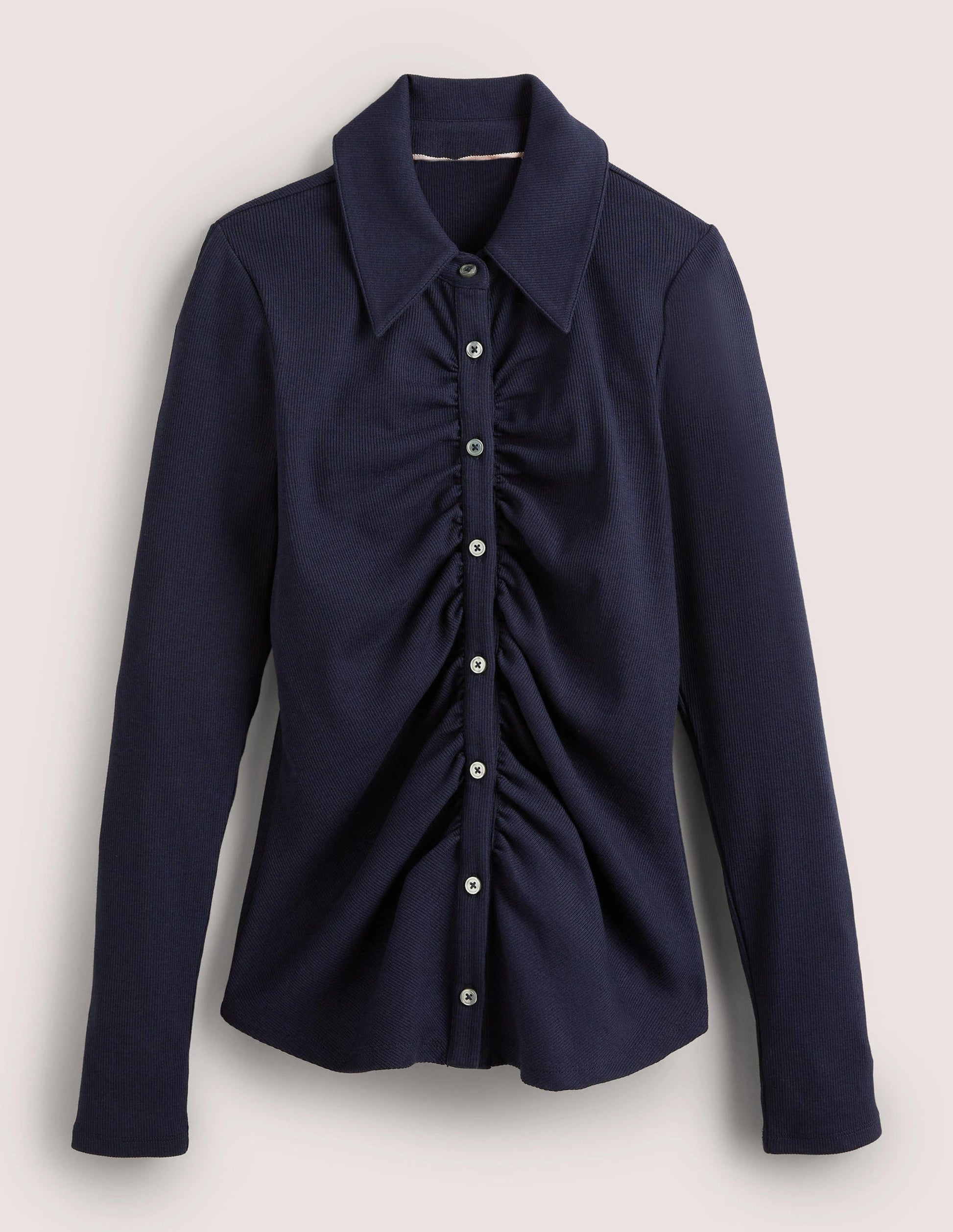 Ruched Front Jersey Shirt-Navy-5