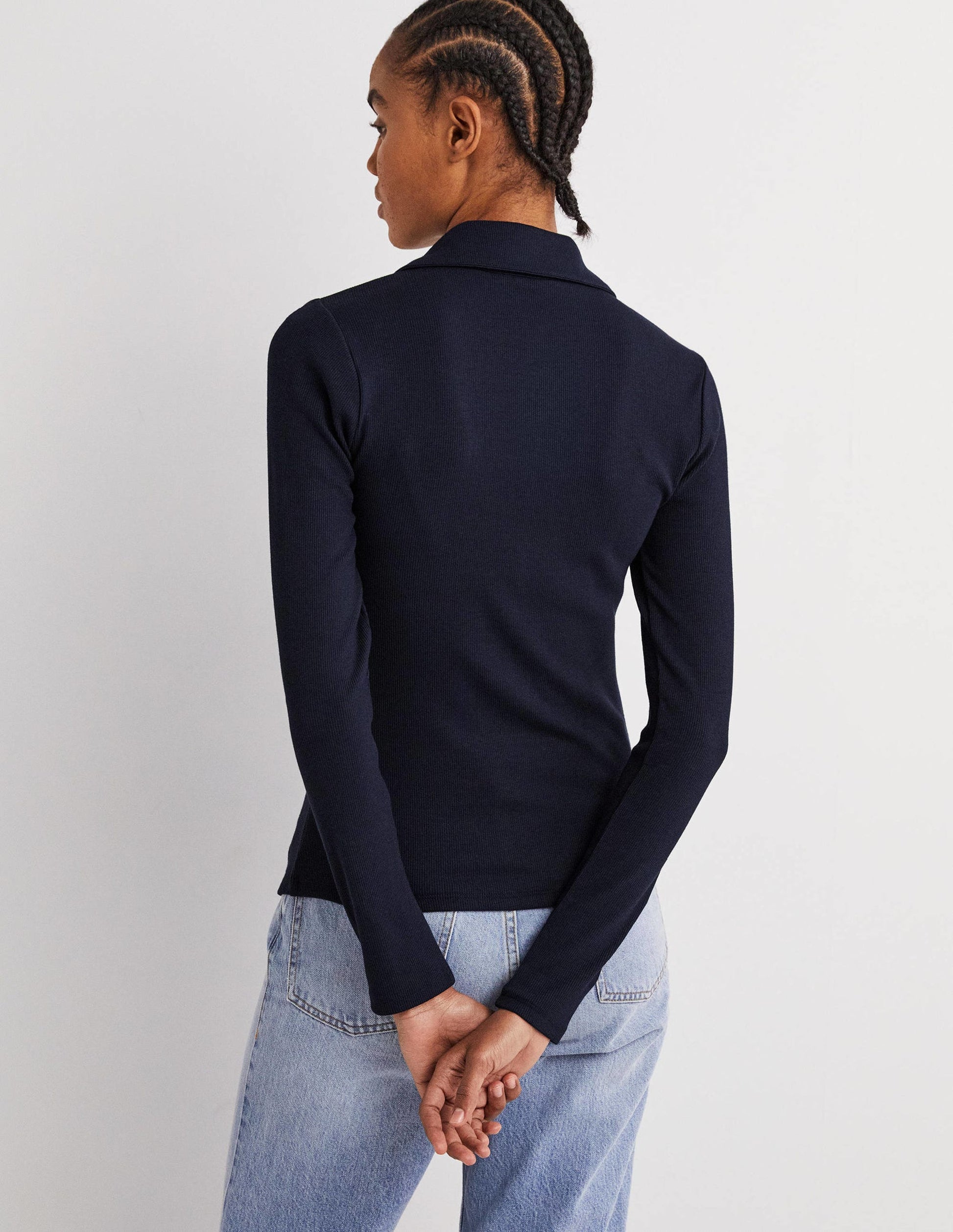 Ruched Front Jersey Shirt-Navy-3