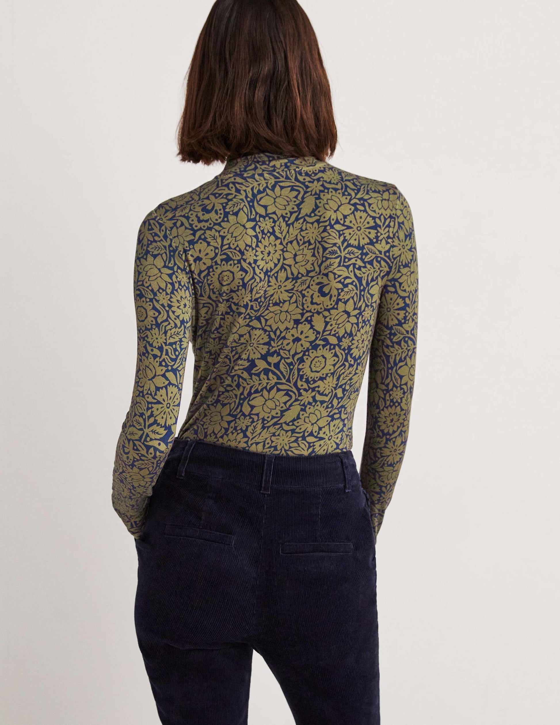 Jersey High Neck Top-Basil, Foliage Bloom-4
