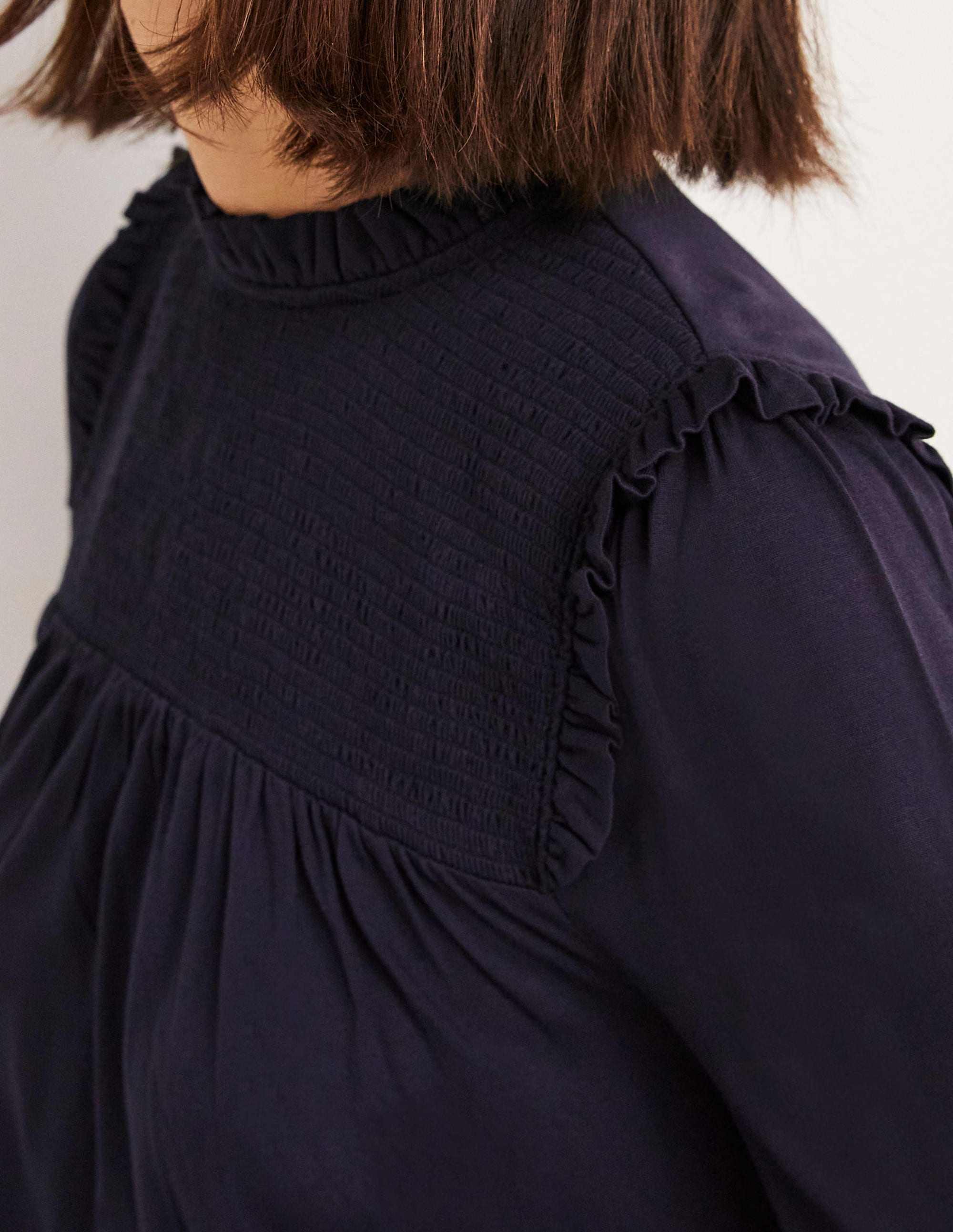 Smocked Yoke Top-Navy - Image 2