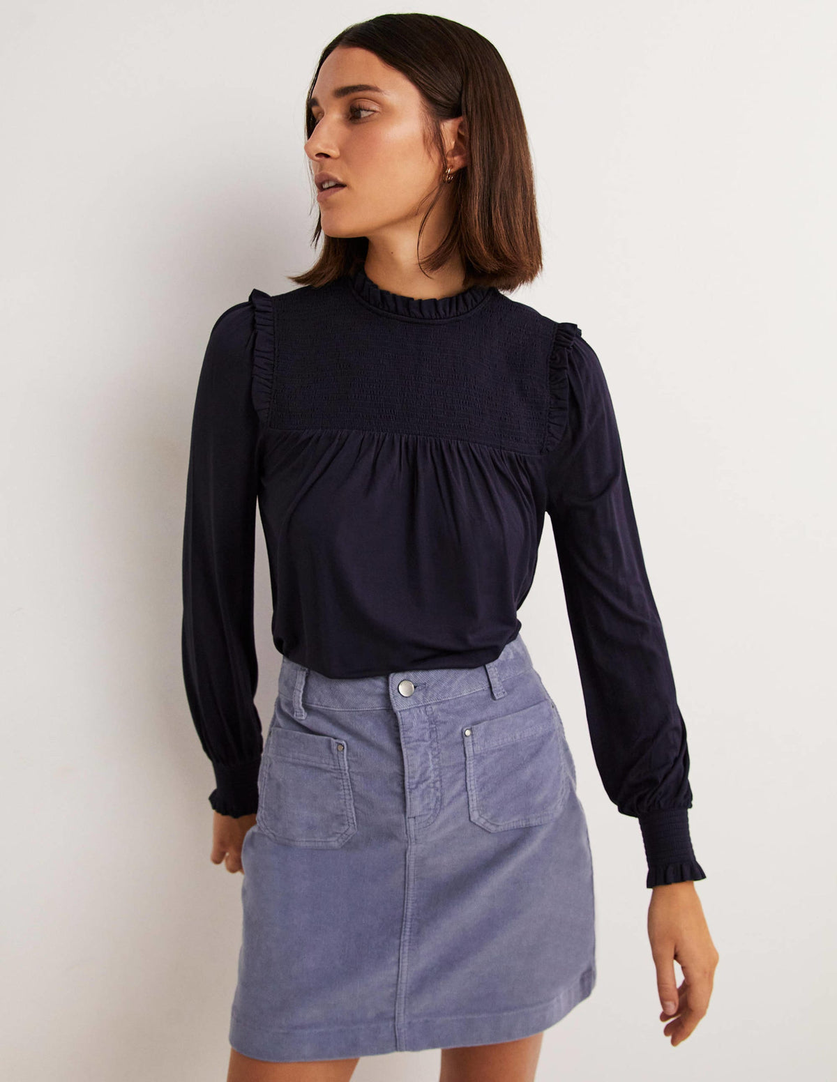 Smocked Yoke Top-Navy-4