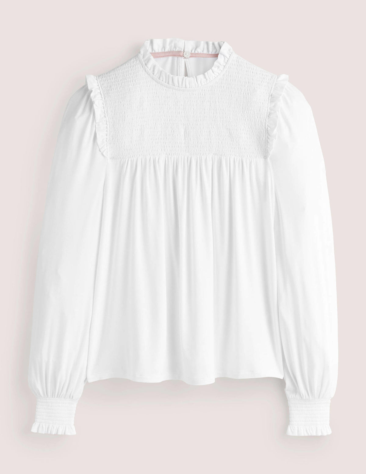Smocked Yoke Top-White-6
