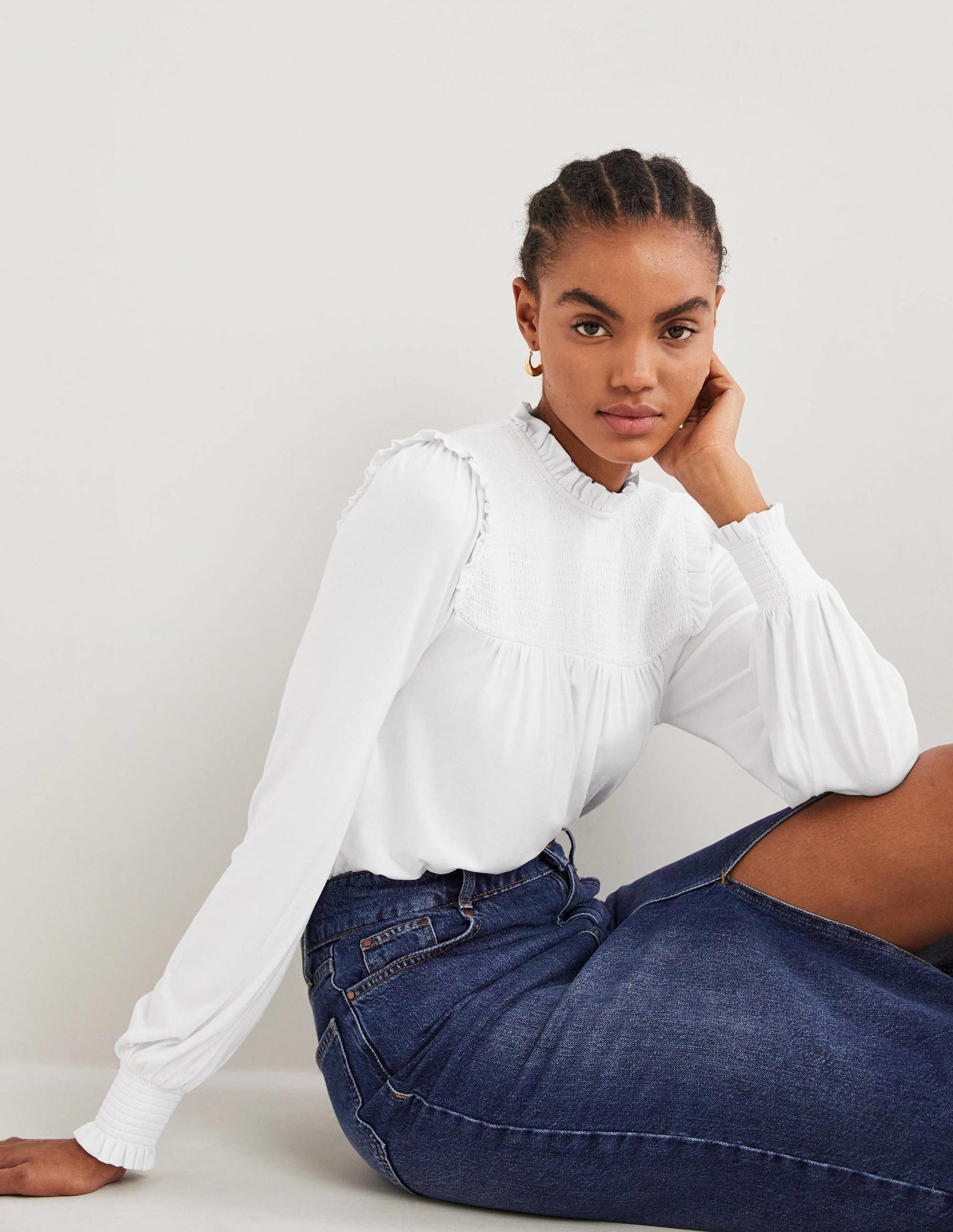 Smocked Yoke Top-White-1
