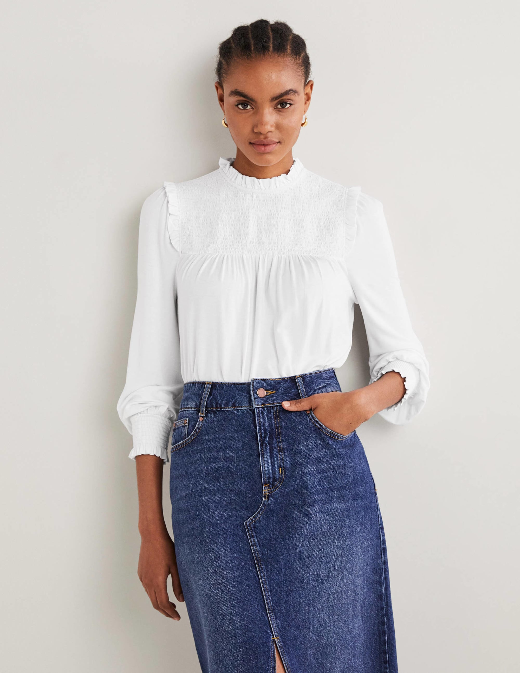 Smocked Yoke Top-White - Image 4
