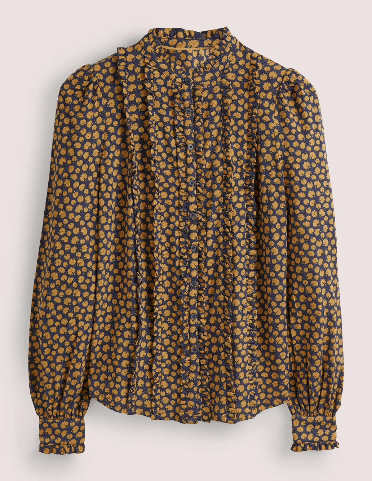Ruffle Jersey Shirt-Brioche, Botanic Stamp-5