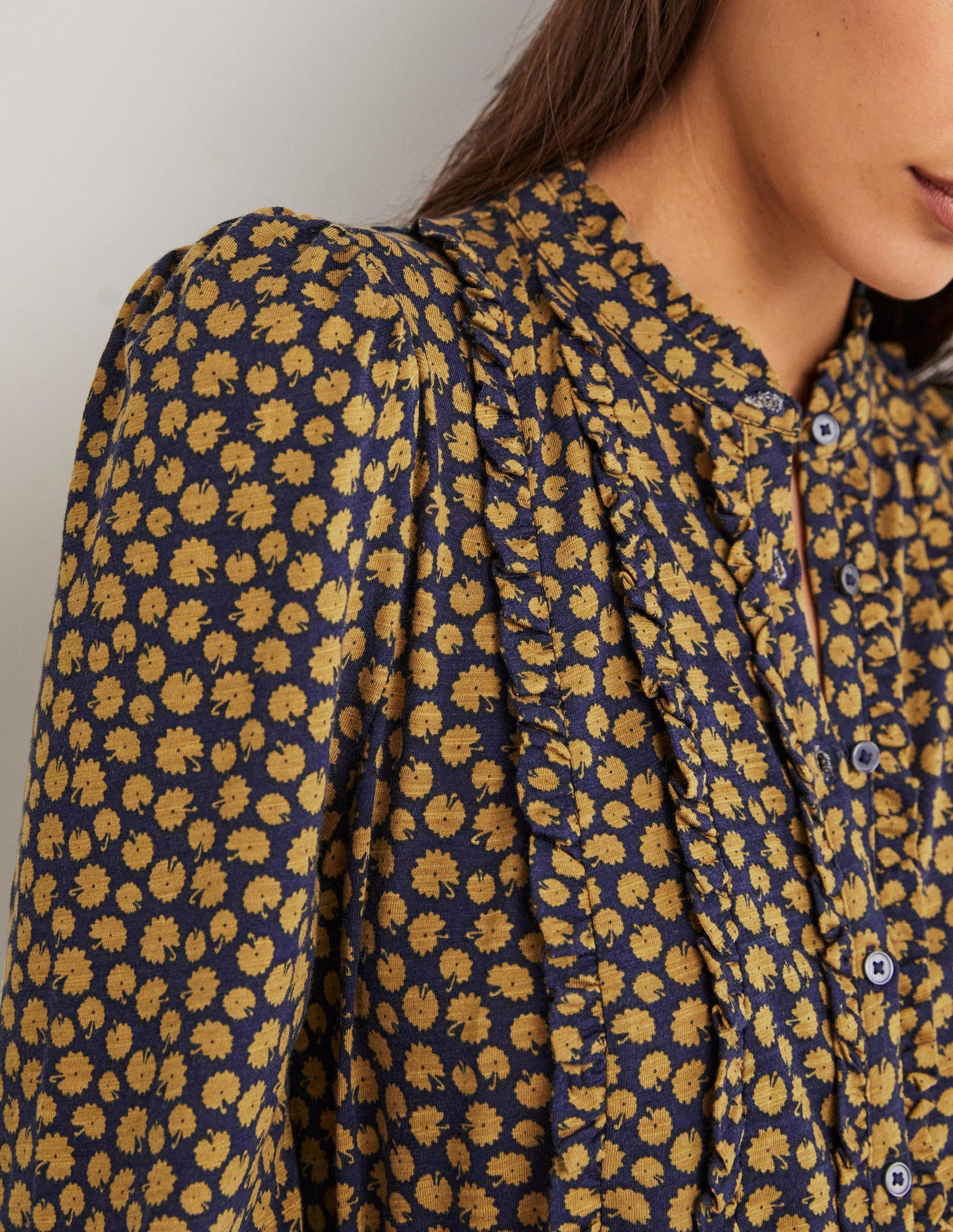Ruffle Jersey Shirt-Brioche, Botanic Stamp-2