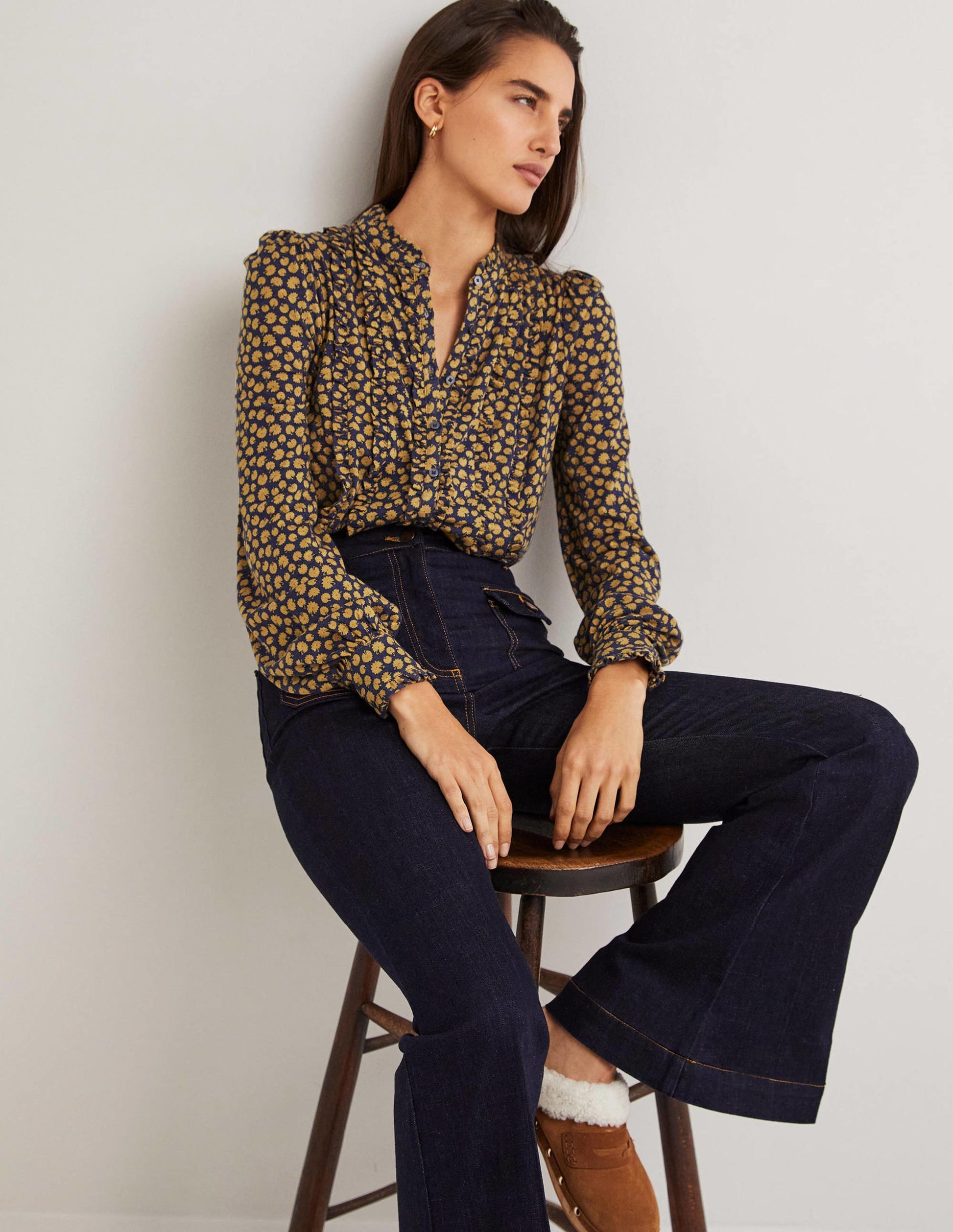 Ruffle Jersey Shirt-Brioche, Botanic Stamp-4