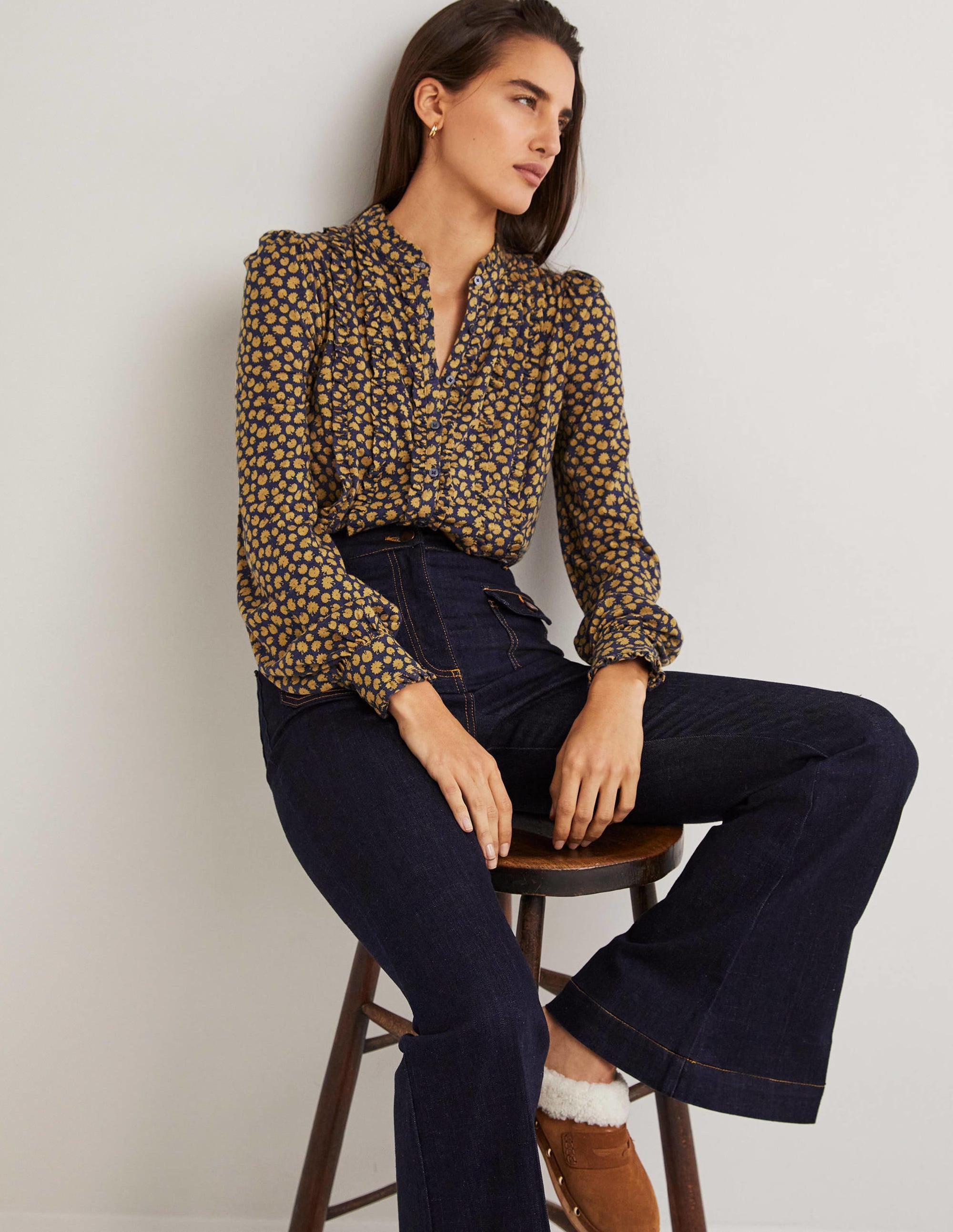 Ruffle Jersey Shirt-Brioche, Botanic Stamp - Image 4
