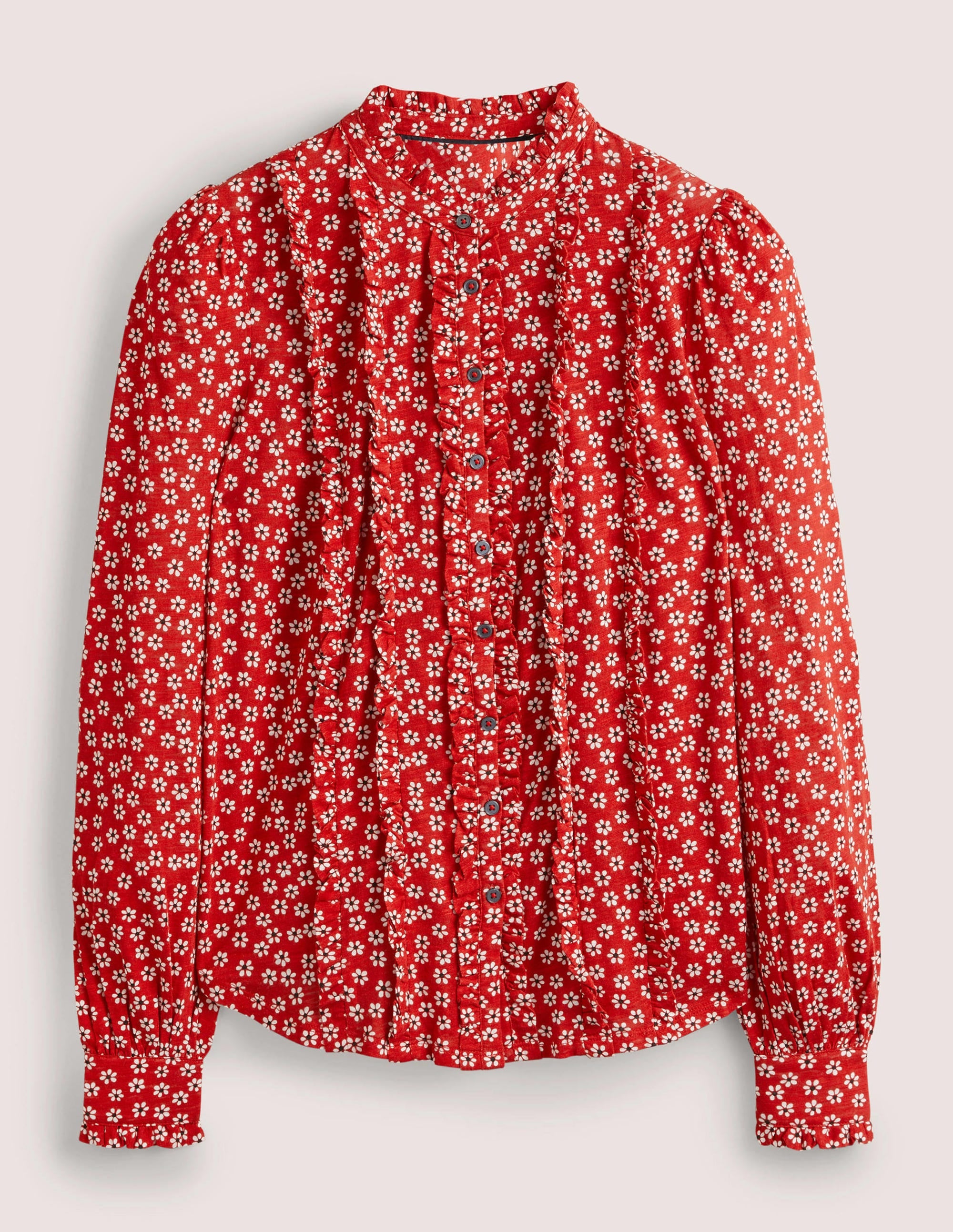 Ruffle Jersey Shirt-Poinsettia, Daises - Image 5