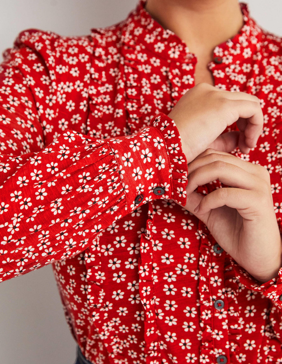 Ruffle Jersey Shirt-Poinsettia, Daises-2
