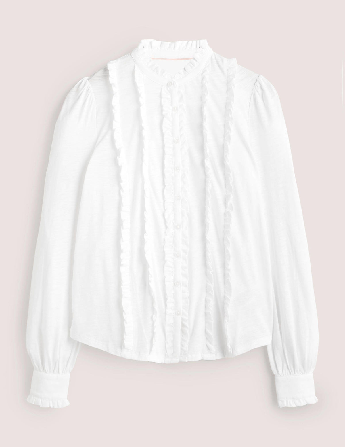 Ruffle Jersey Shirt-White-5