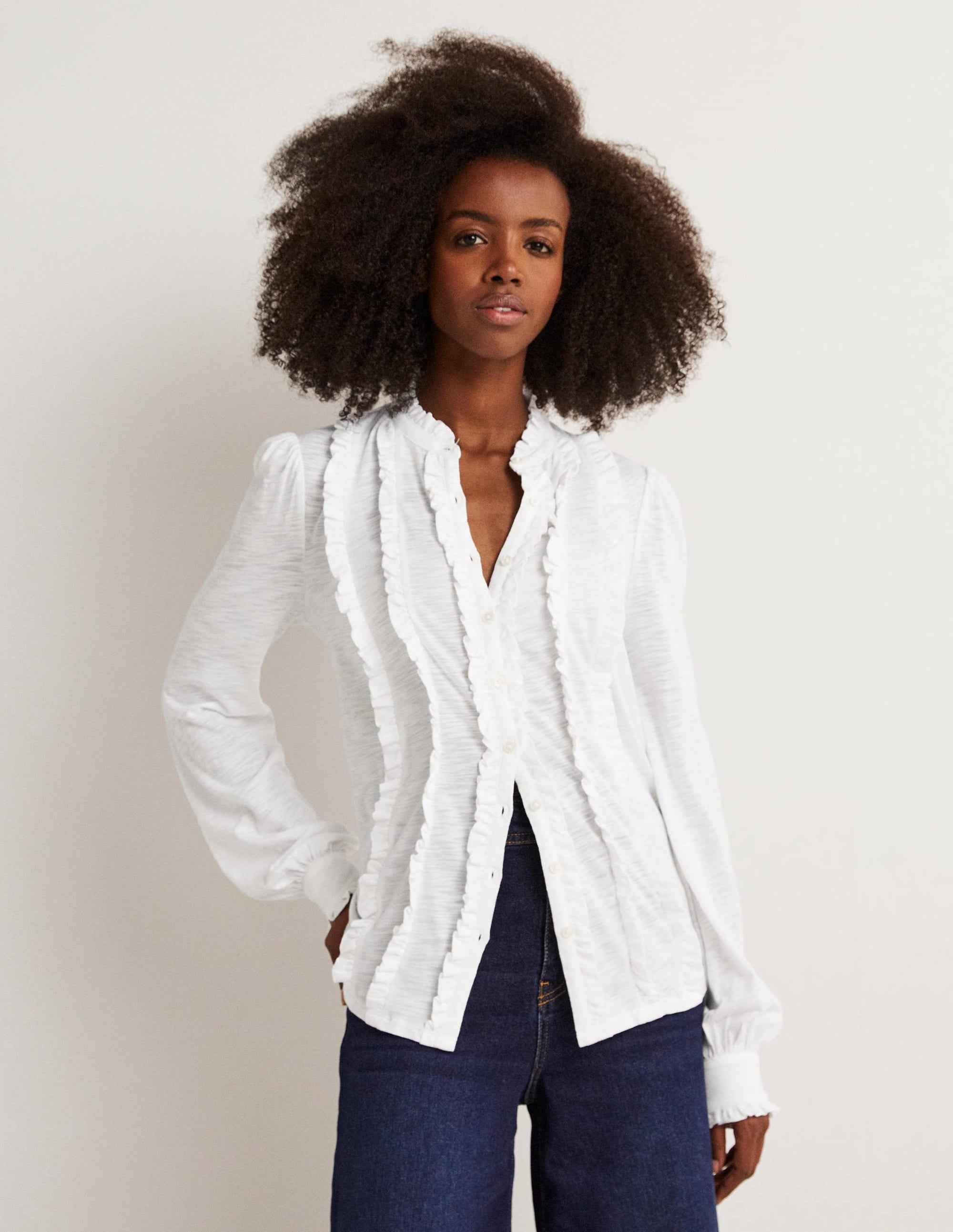 Ruffle Jersey Shirt-White - Image 1