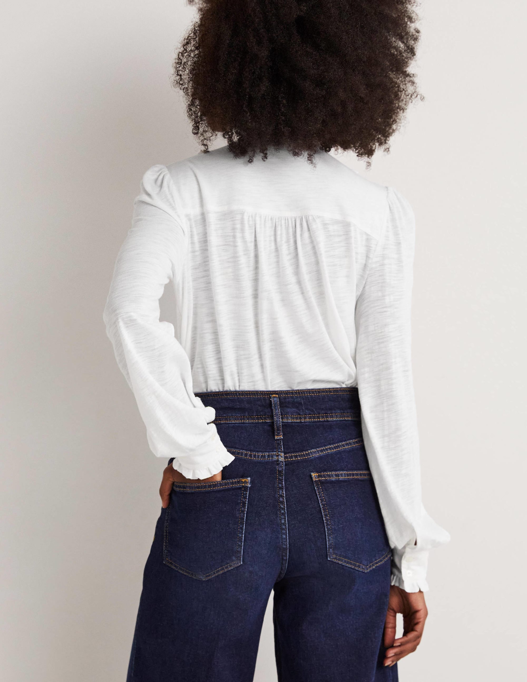 Ruffle Jersey Shirt-White - Image 3