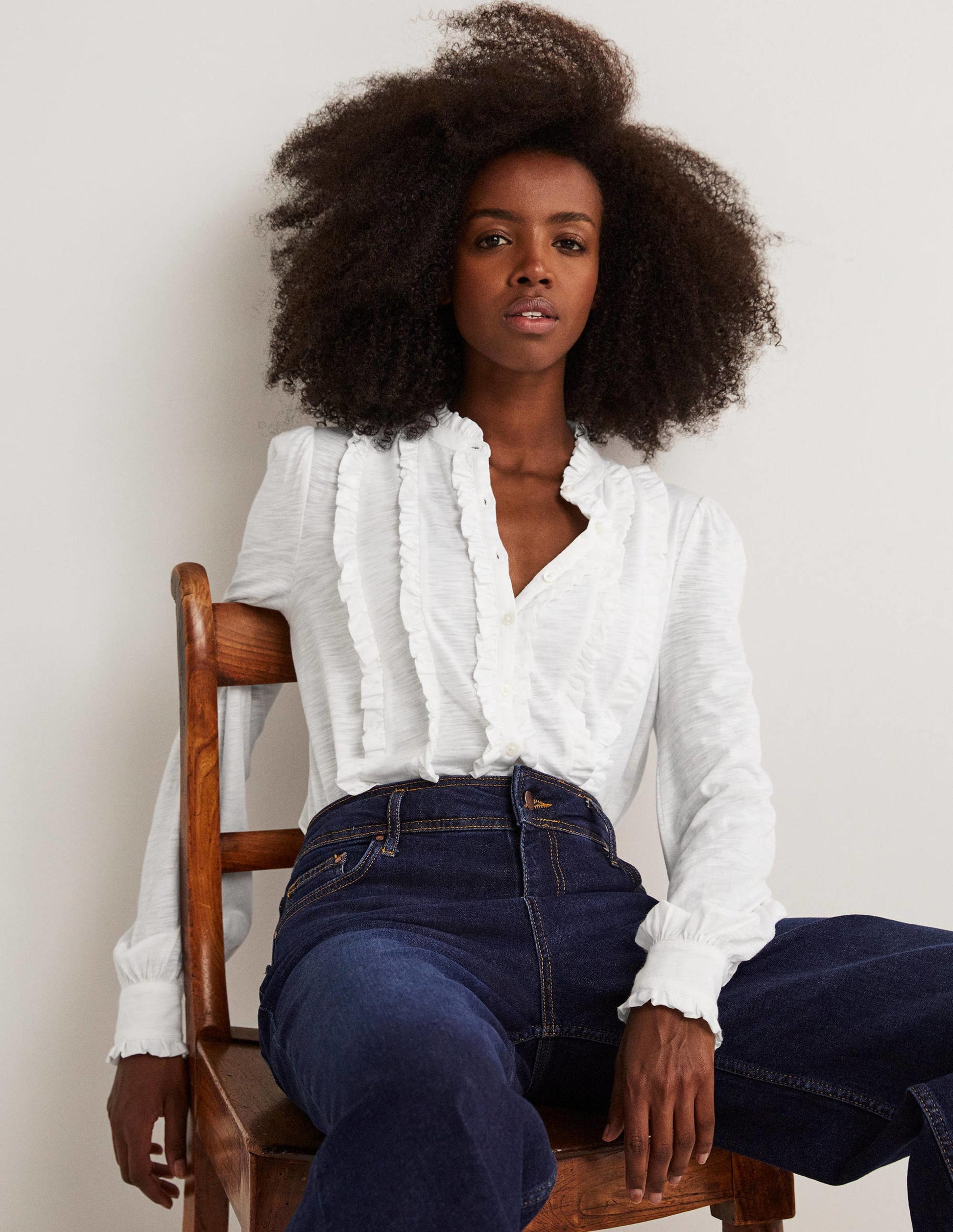 Ruffle Jersey Shirt-White-4