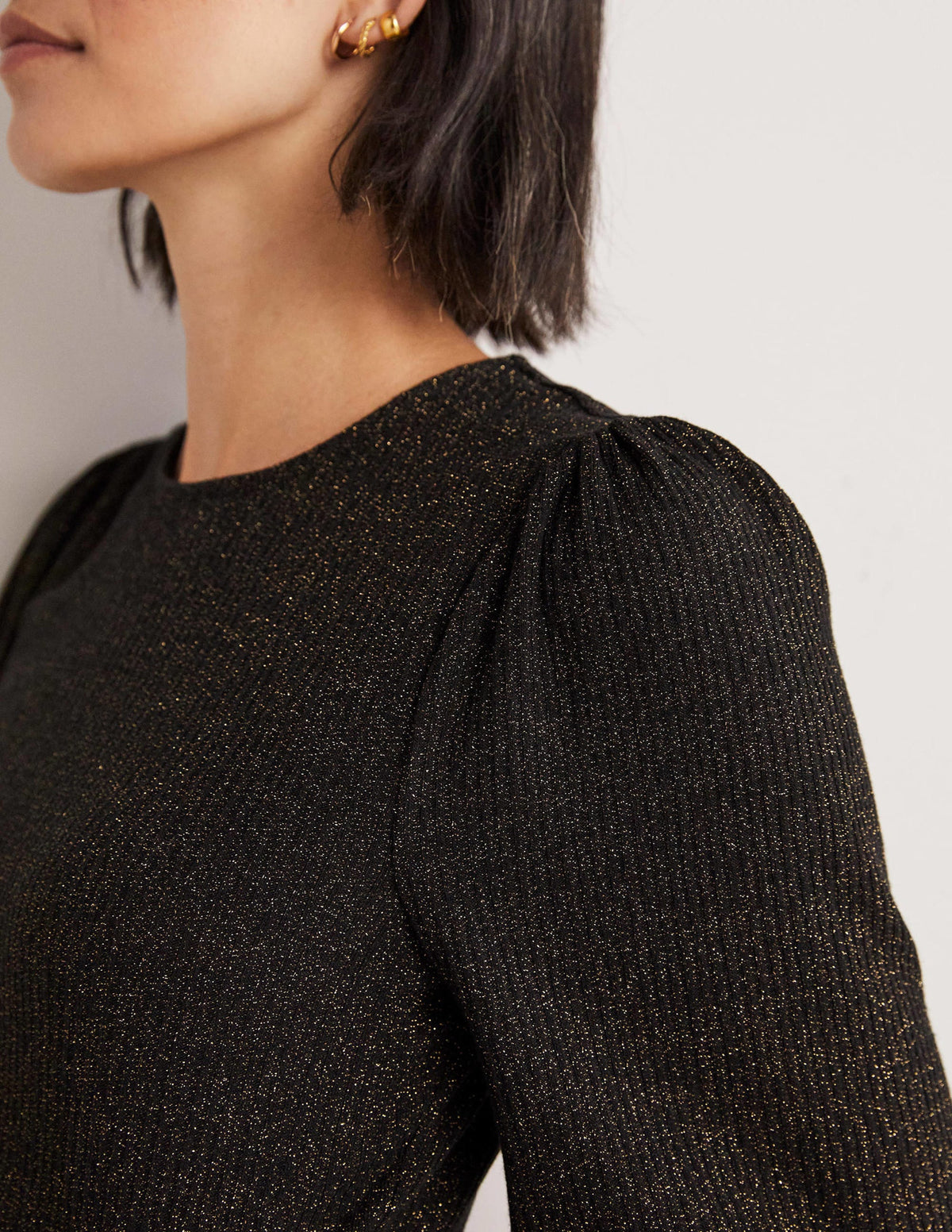 Metallic Blouson Sleeve Top-Black/Gold Sparkle - Image 2