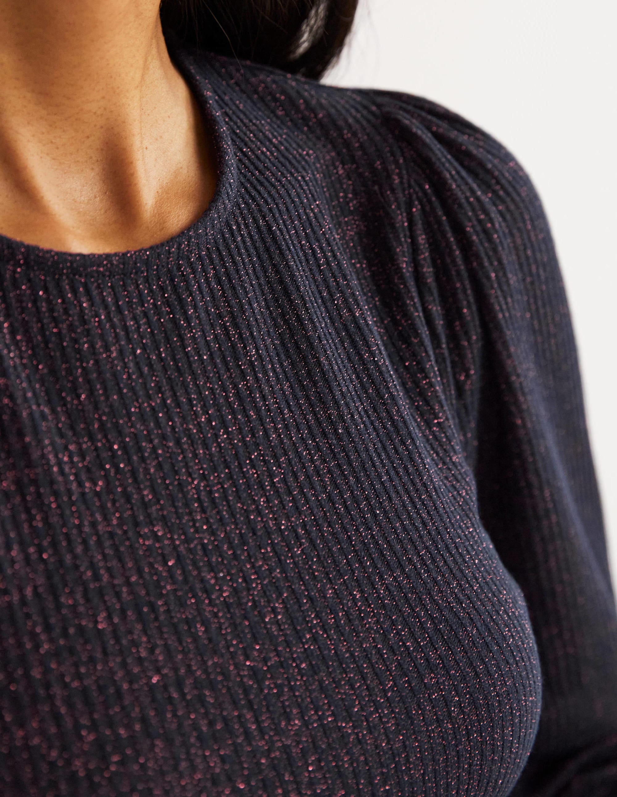 Metallic Blouson Sleeve Top-Navy/Copper Sparkle - Image 3