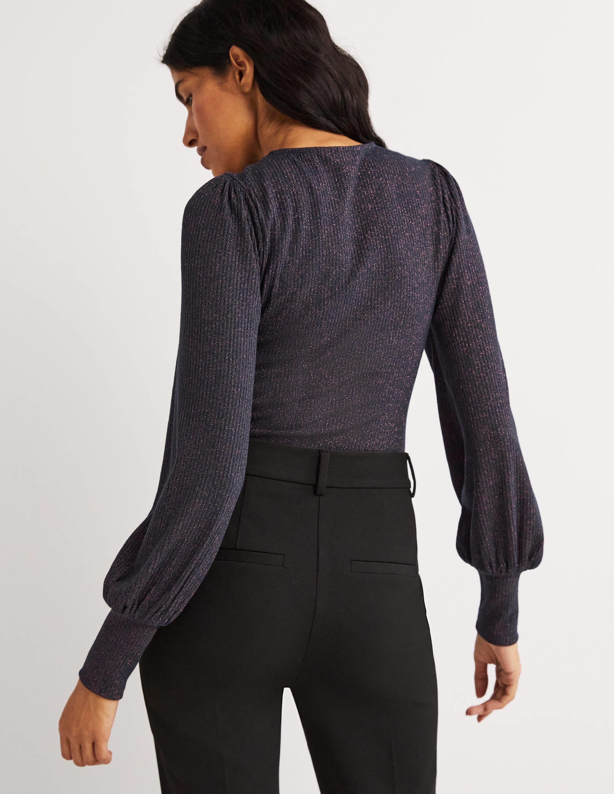 Metallic Blouson Sleeve Top-Navy/Copper Sparkle - Image 4