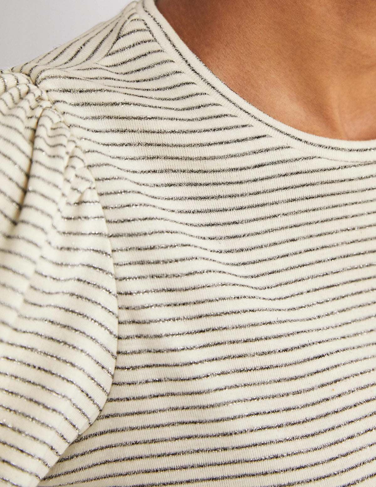 Metallic Stripe T-Shirt-Ivory/Gunmetal Metallic-2