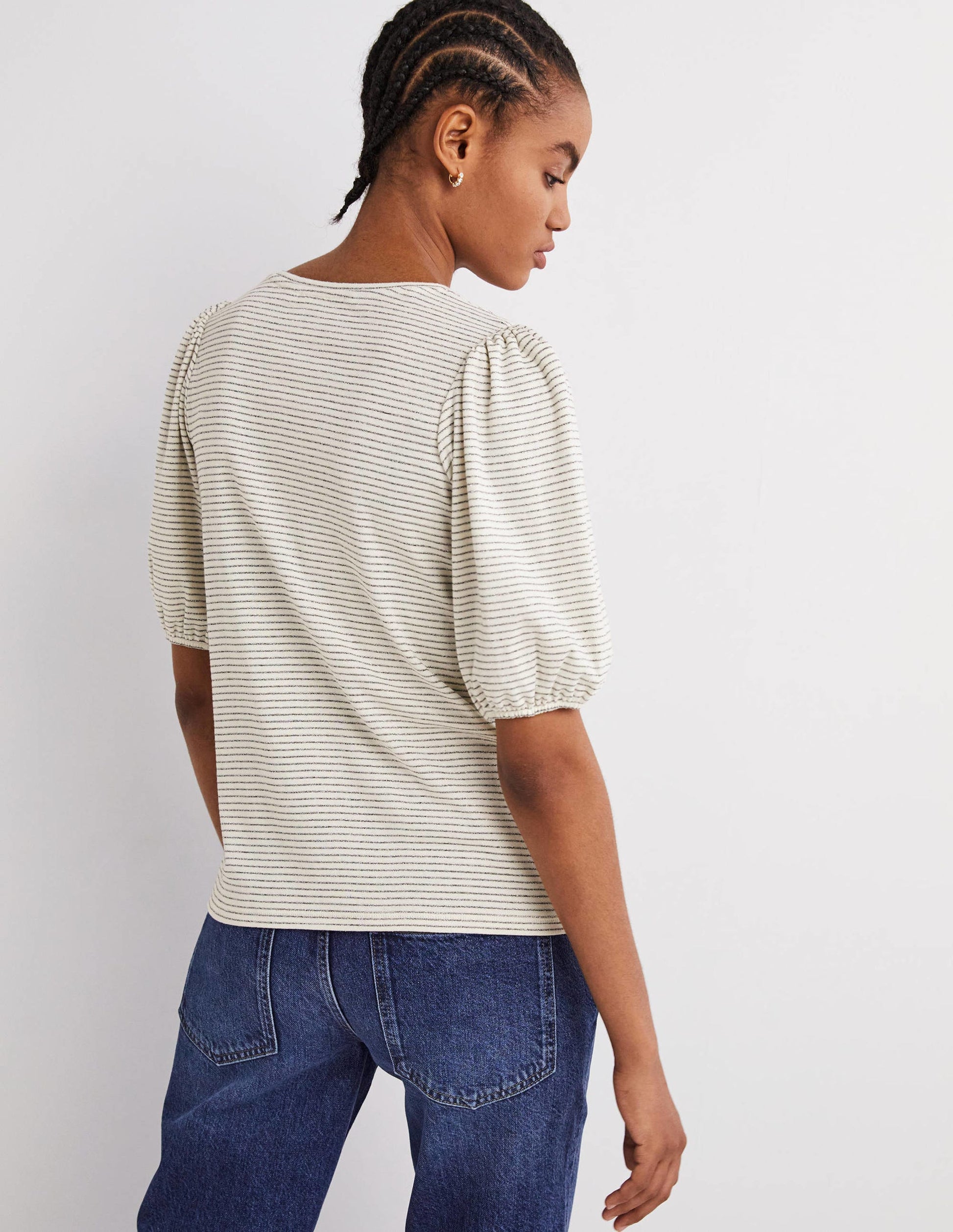 Metallic Stripe T-Shirt-Ivory/Gunmetal Metallic-3
