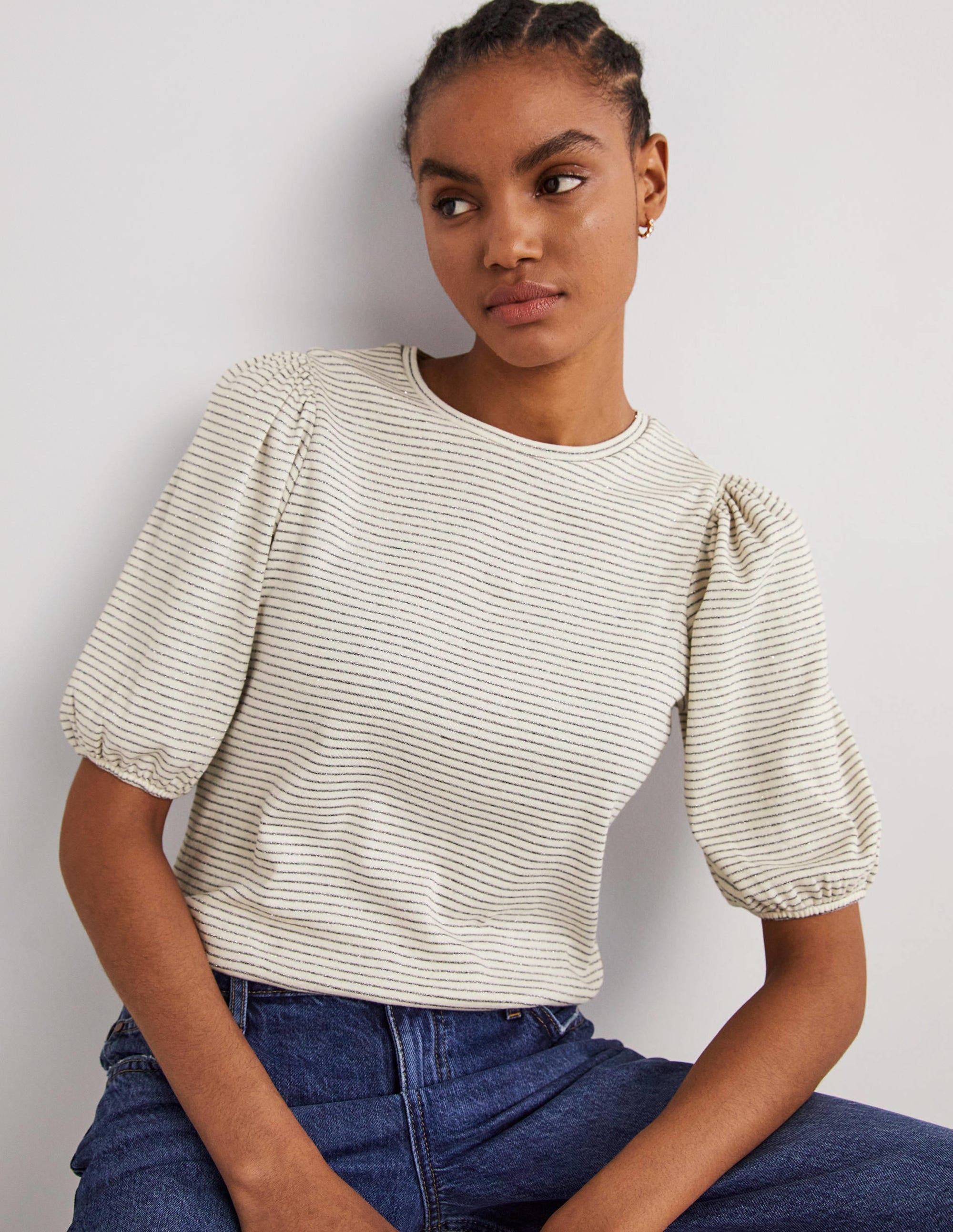 Metallic Stripe T-Shirt-Ivory/Gunmetal Metallic - Image 4