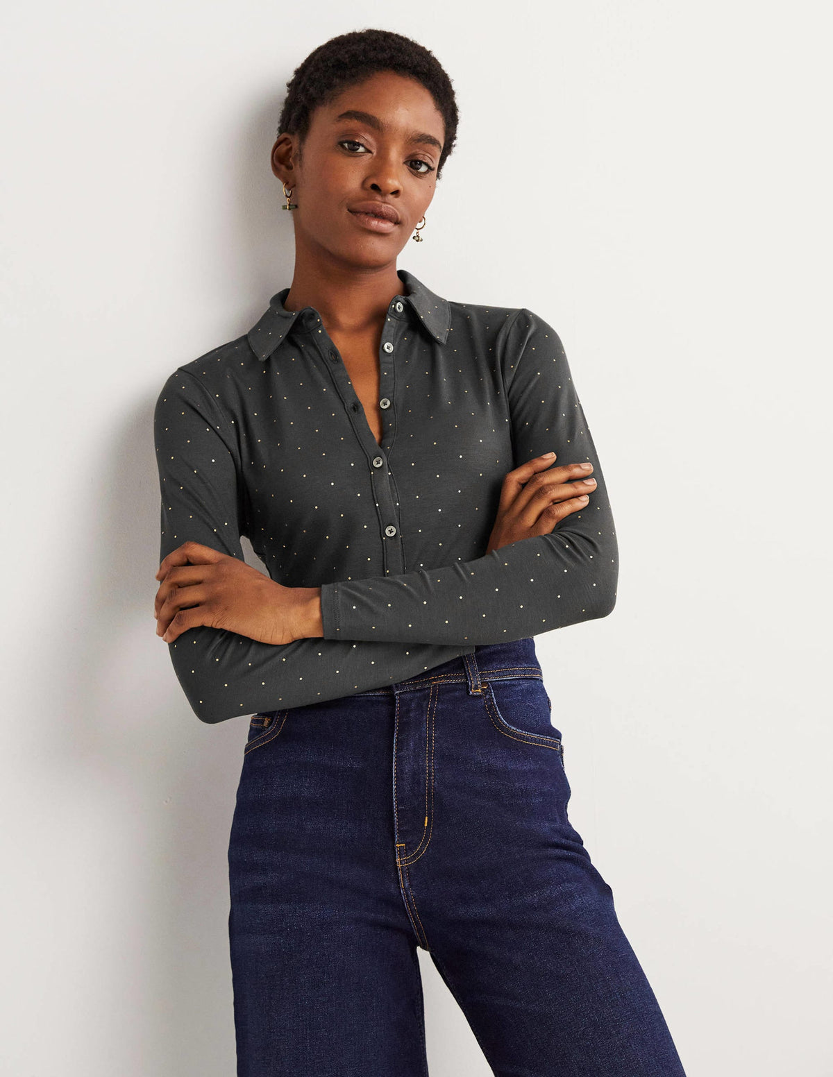Fitted Jersey Shirt-Charcoal, Foil Dot-1
