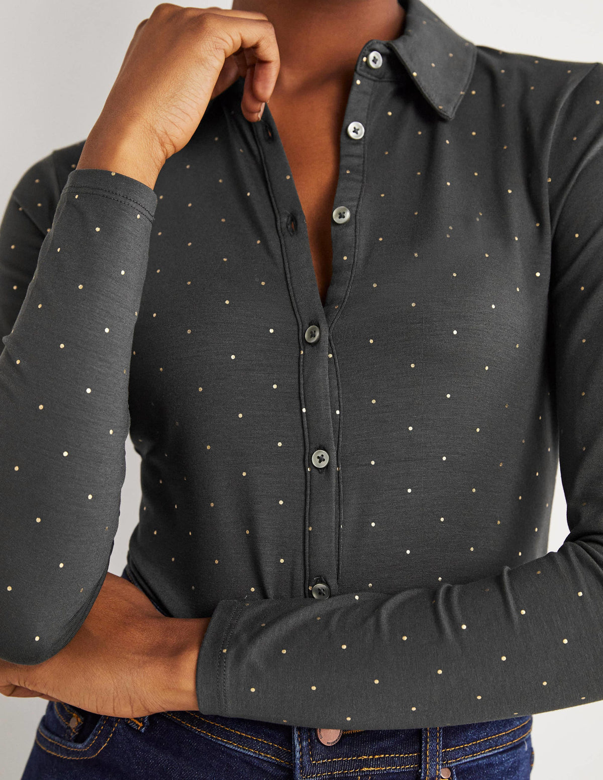 Fitted Jersey Shirt-Charcoal, Foil Dot-2