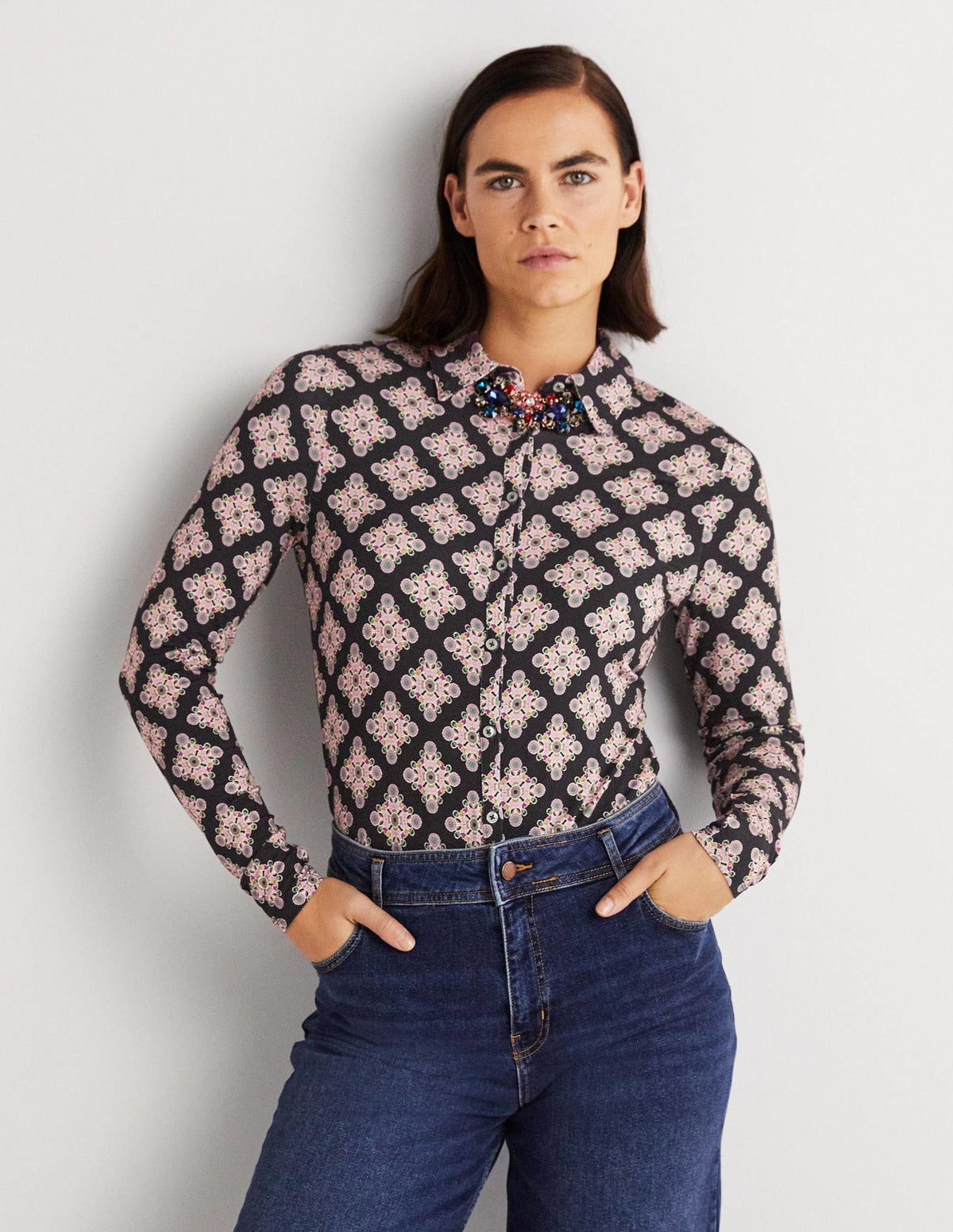 Fitted Jersey Shirt-Multi, Daisy Illusion Tile - Image 1