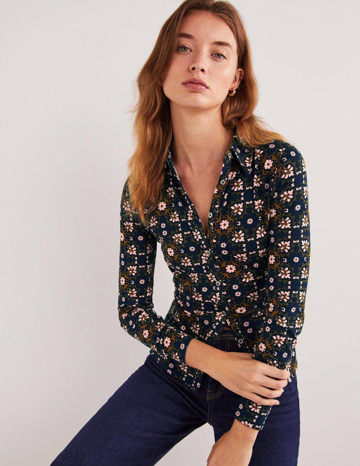 Fitted Jersey Shirt-Basil Bloom Tile-1