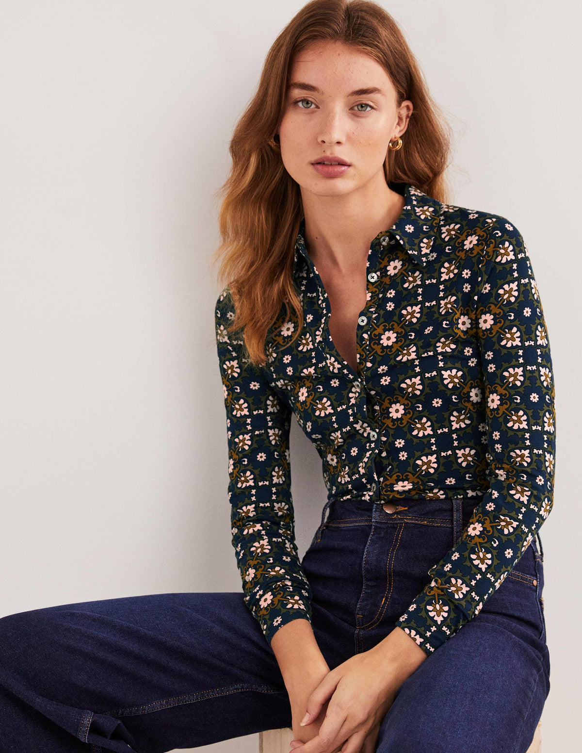 Fitted Jersey Shirt-Basil Bloom Tile-4