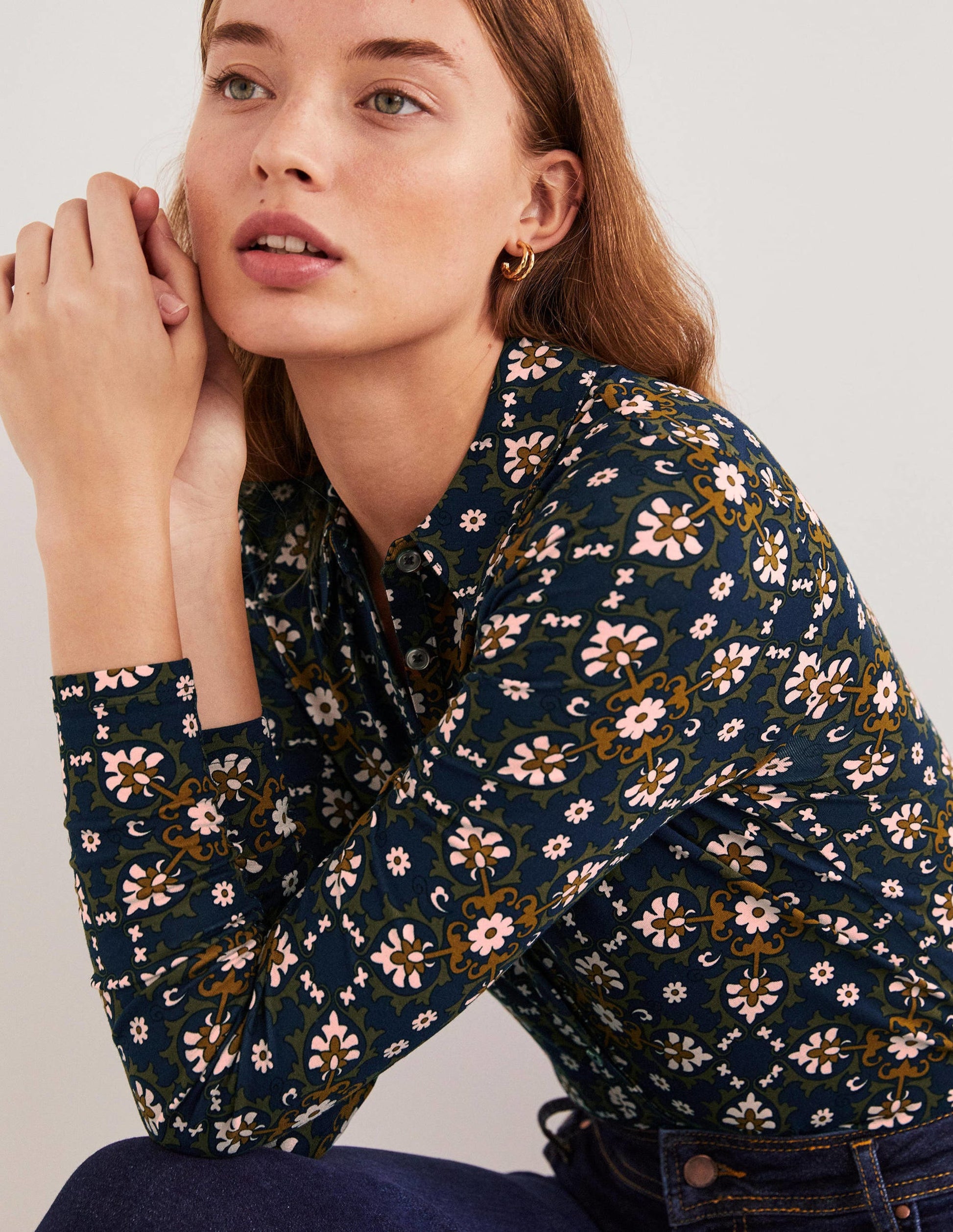 Fitted Jersey Shirt-Basil Bloom Tile-5