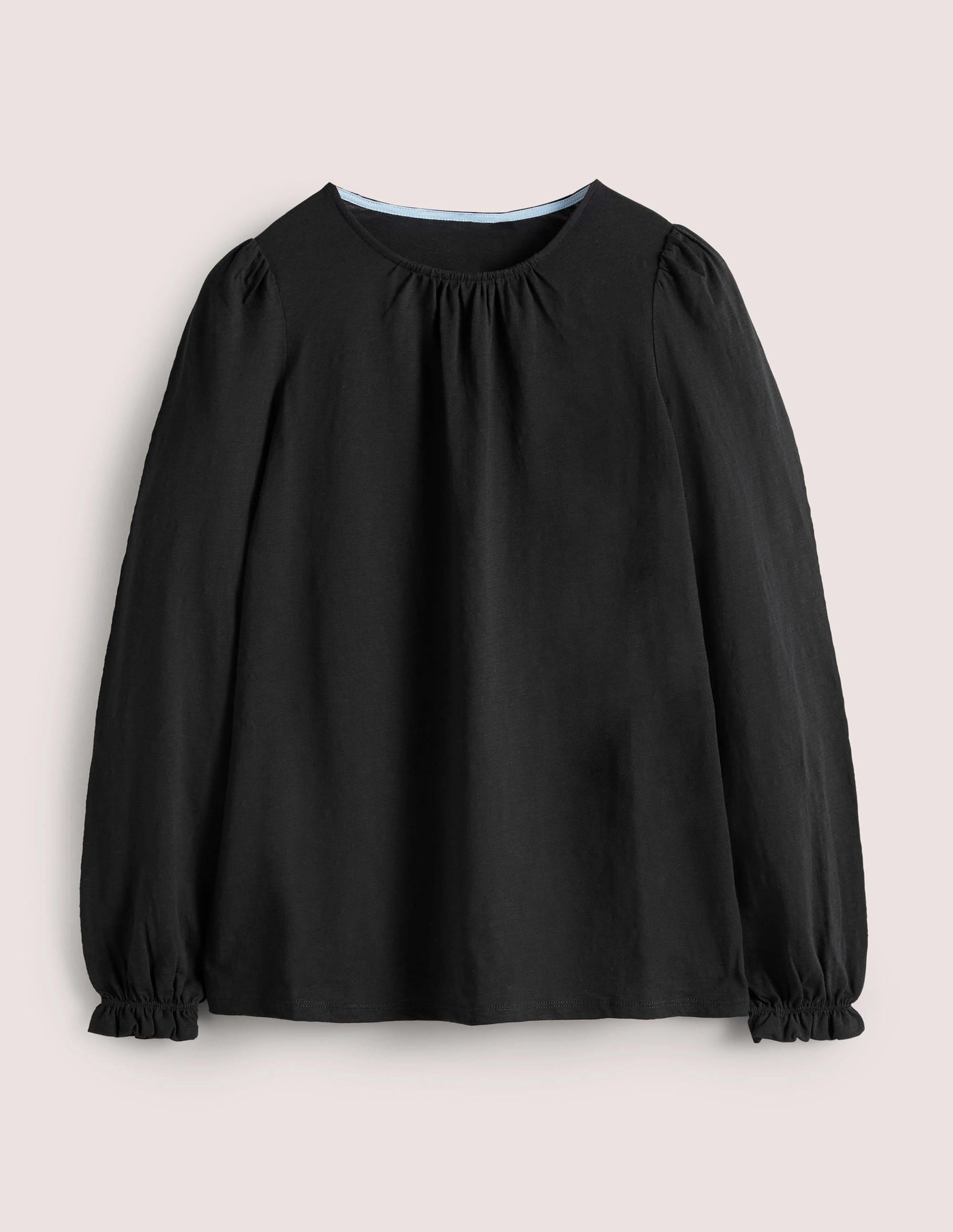 Blouson Cotton Crew Neck Top-Black - Image 5