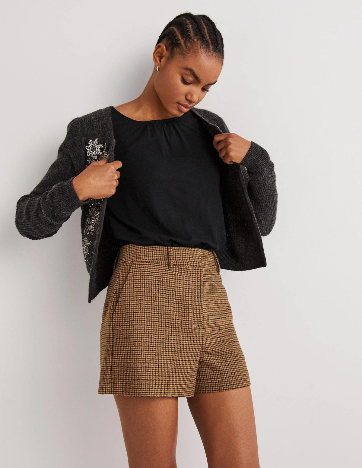 Blouson Cotton Crew Neck Top-Black-4