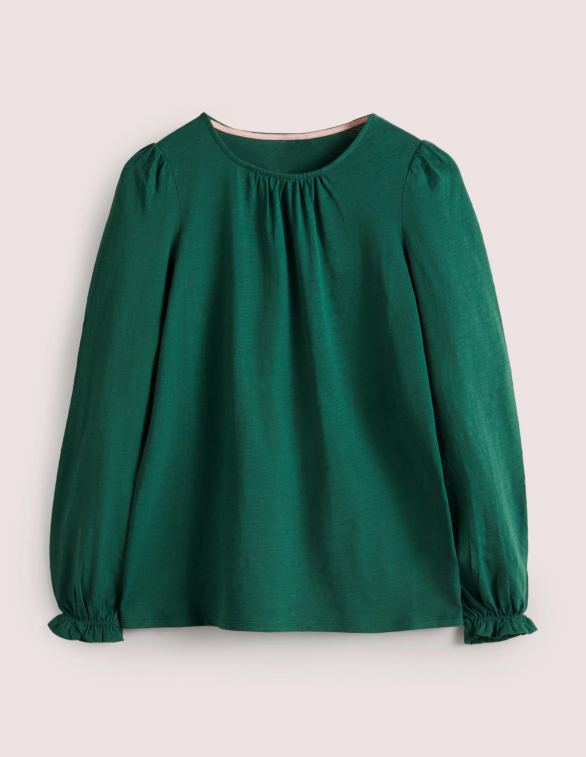 Blouson Cotton Crew Neck Top-Hunter Green - Image 6