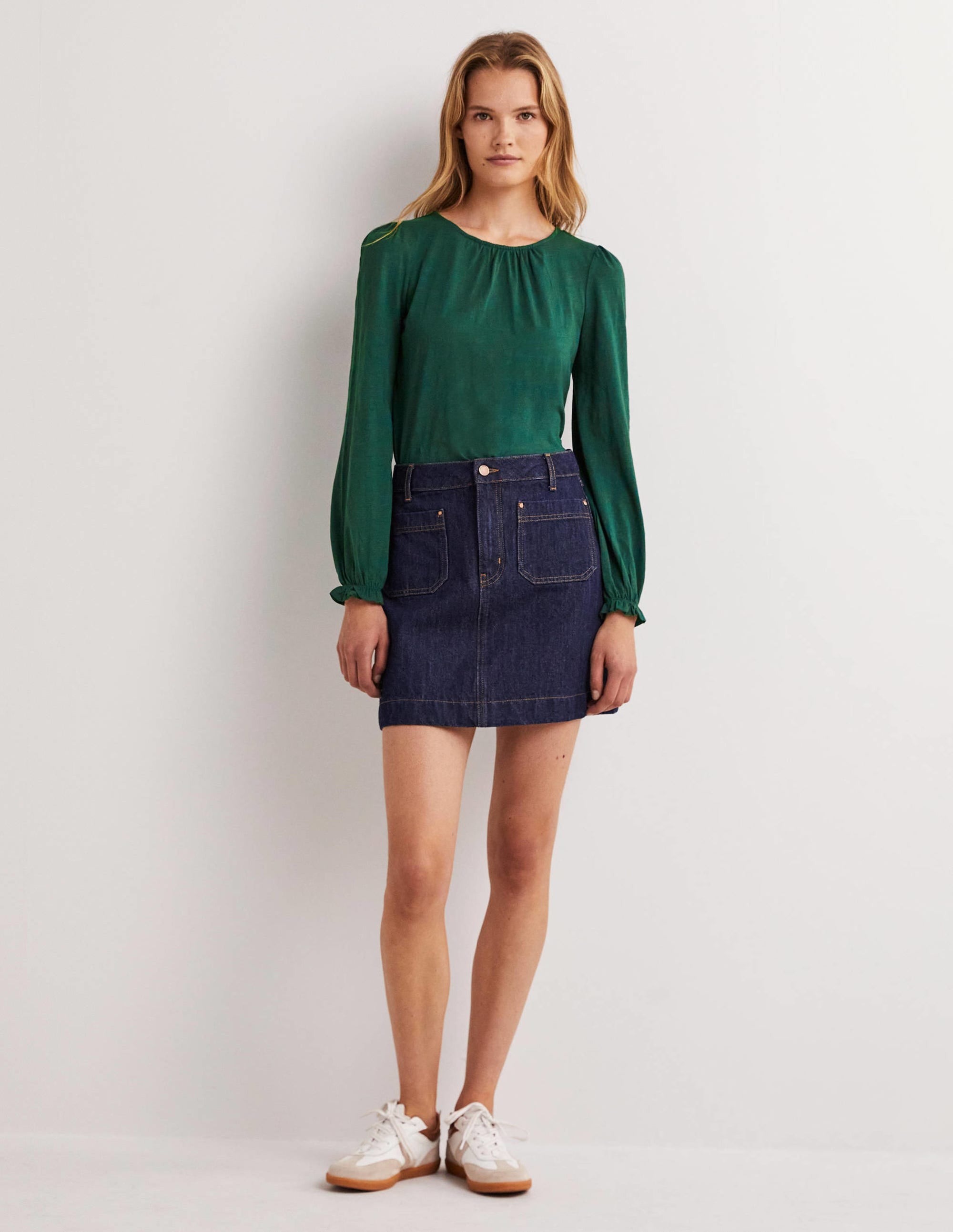 Blouson Cotton Crew Neck Top-Hunter Green - Image 4