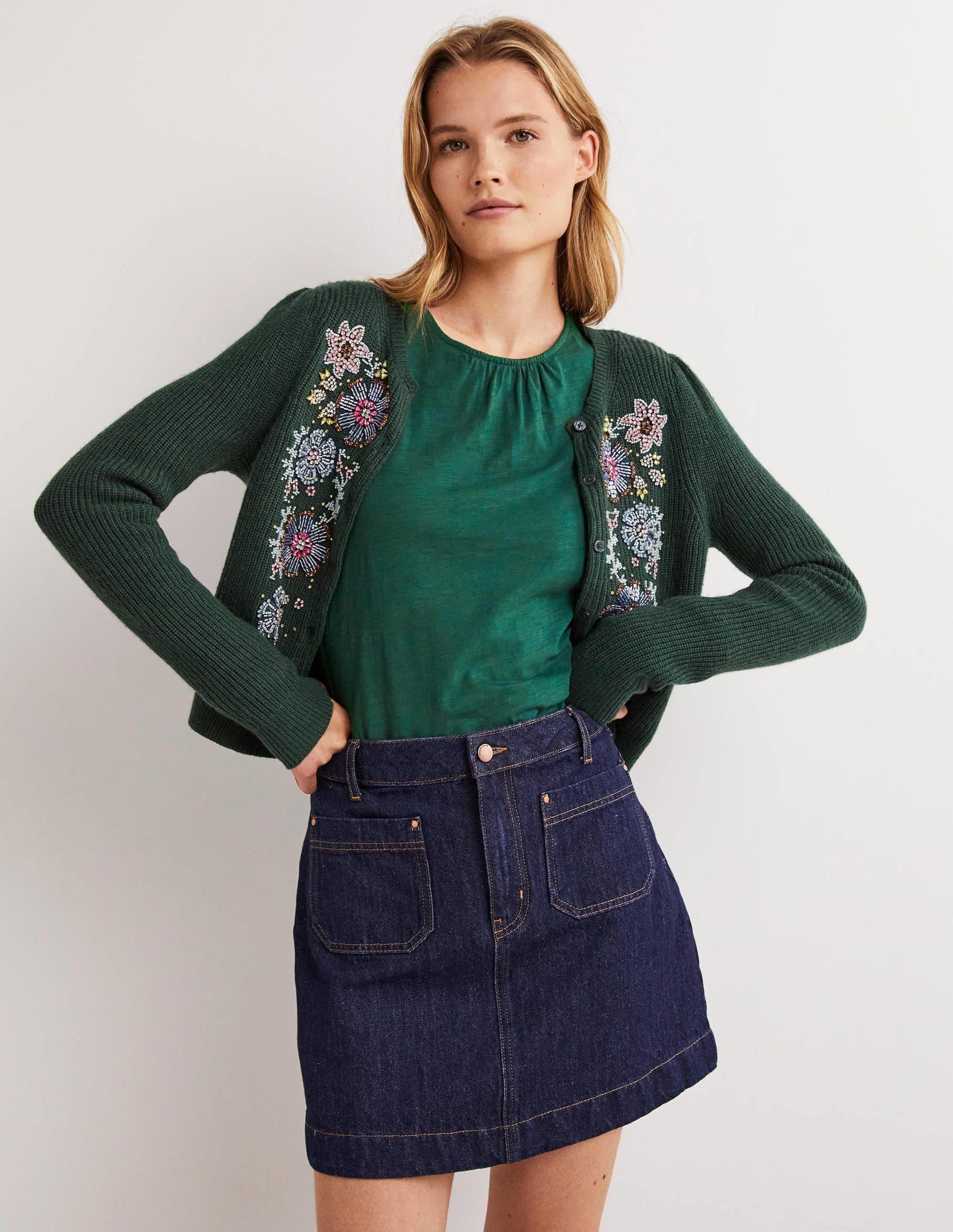 Blouson Cotton Crew Neck Top-Hunter Green - Image 5