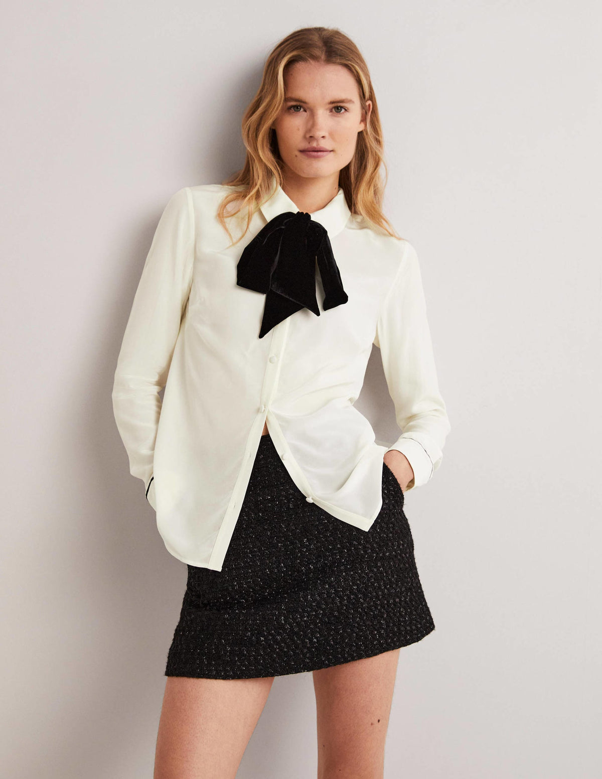 Bow Detail Classic Shirt-Ivory-1